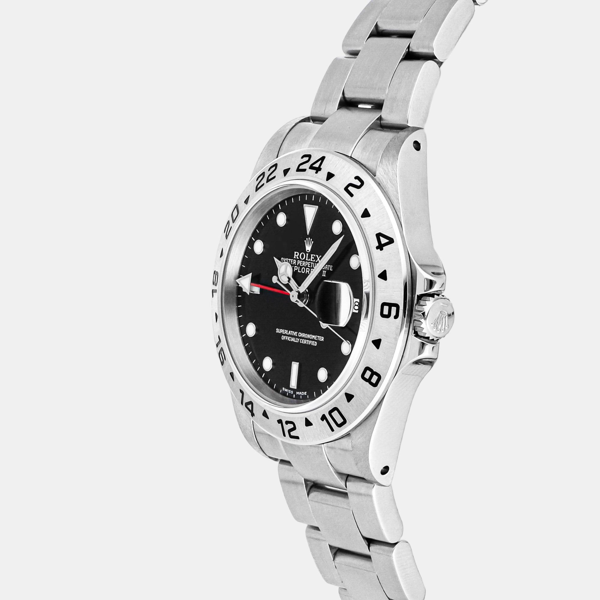 

Rolex Black Stainless Steel Explorer II 16570 Men's Wristwatch 40 mm