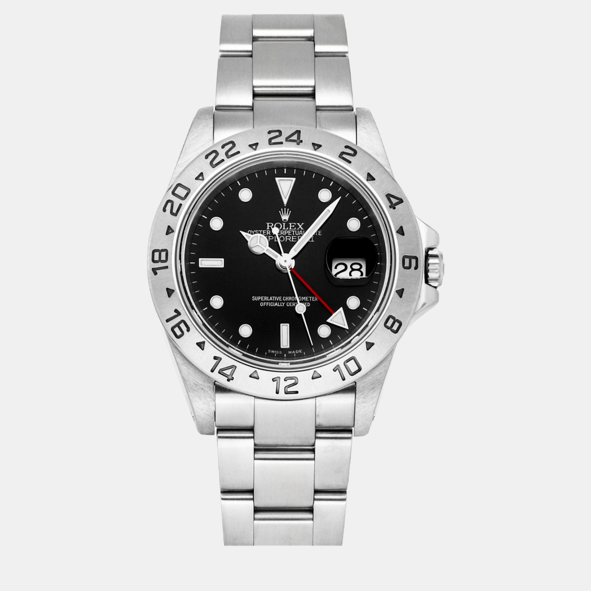Pre-owned Rolex Black Stainless Steel Explorer Ii 16570 Men's Wristwatch 40 Mm