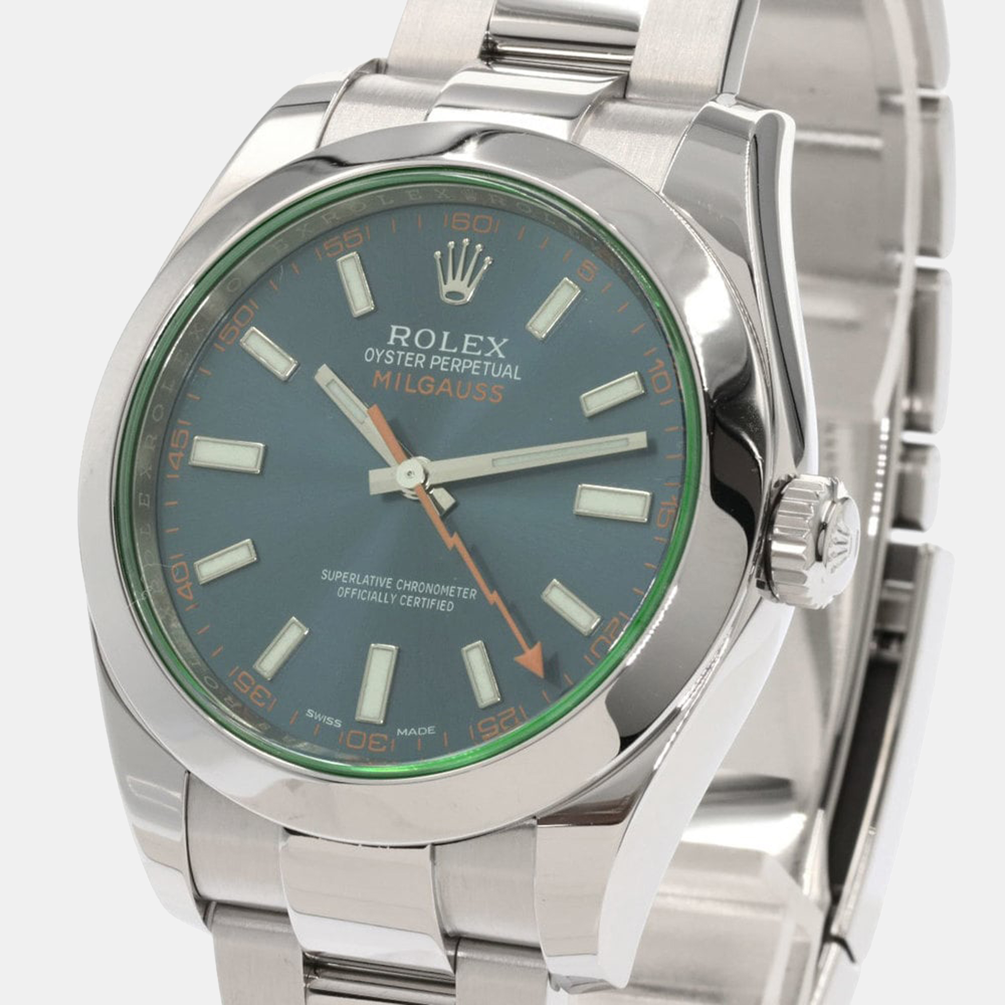 

Rolex Blue Stainless Steel Milgauss 116400GV Men's Wristwatch 40 mm