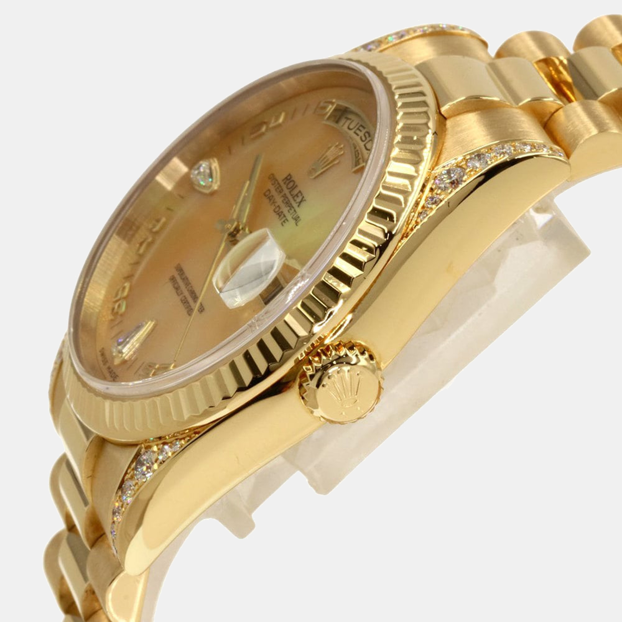 

Rolex Champagne Diamonds 18K Yellow Gold Day - Date President 118338N2BR Men's Wristwatch 36 mm