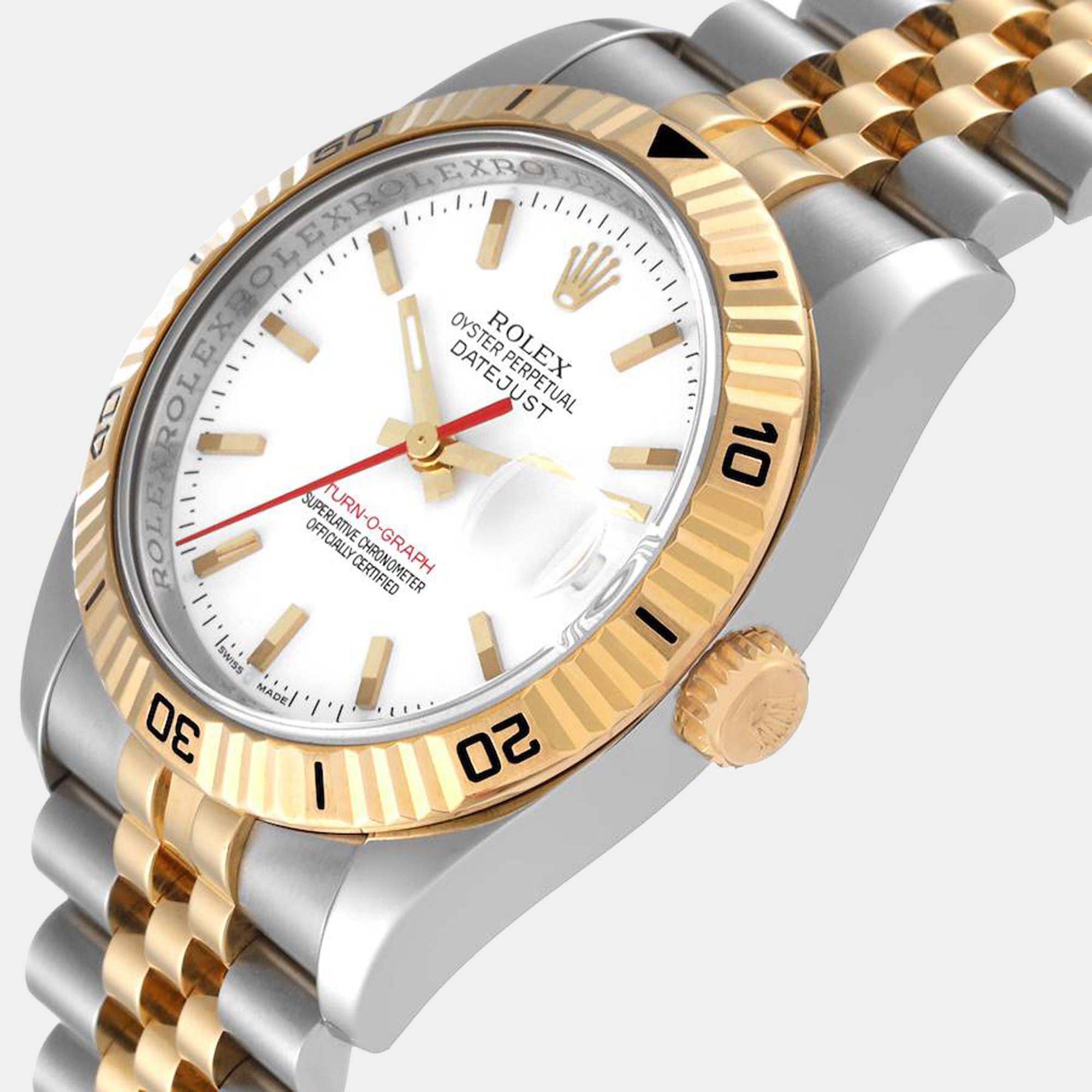 

Rolex Datejust Turnograph  Steel Yellow Gold White Dial Mens Watch 116263