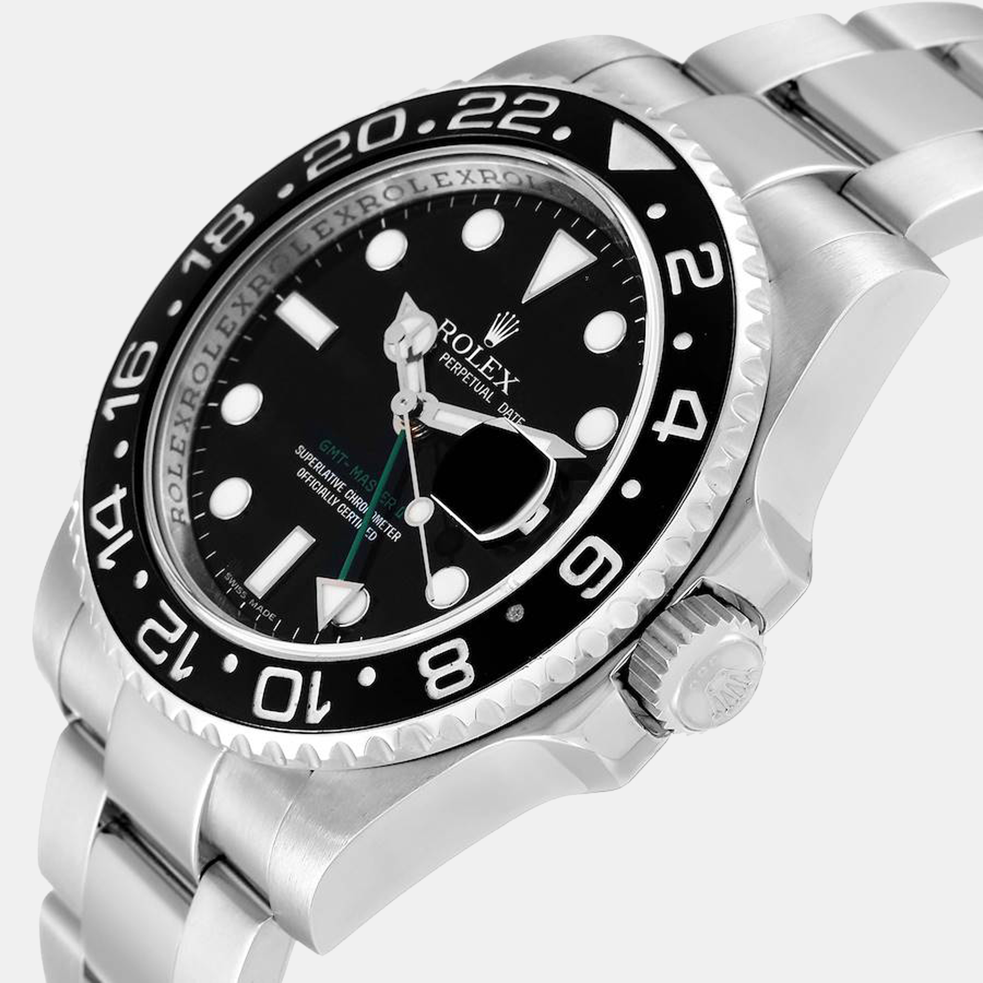 

Rolex GMT Master II Black Dial Green Hand Steel Mens Watch 116710