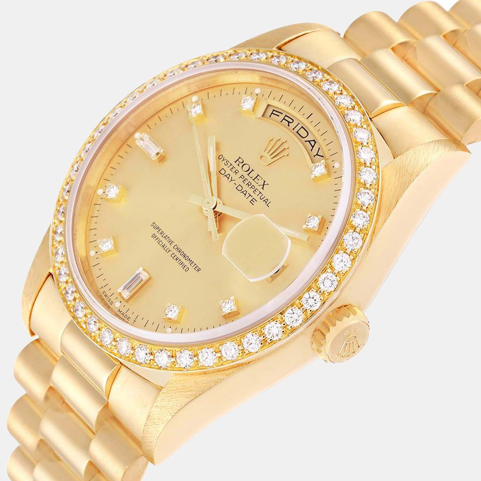 

Rolex President Day Date  Yellow Gold Diamond Mens Watch 18348