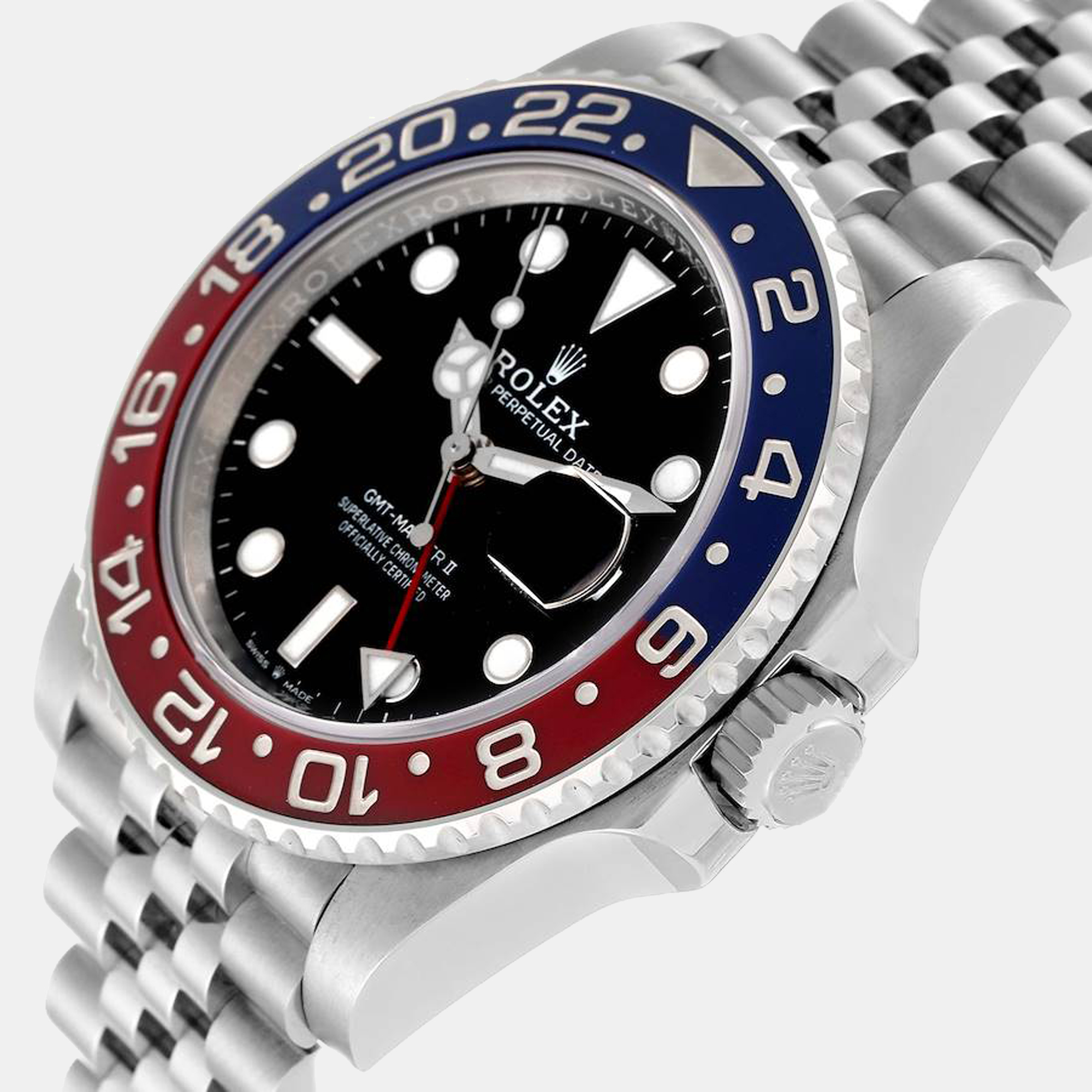 

Rolex GMT Master II Pepsi Bezel Jubilee Steel Mens Watch 126710, Black