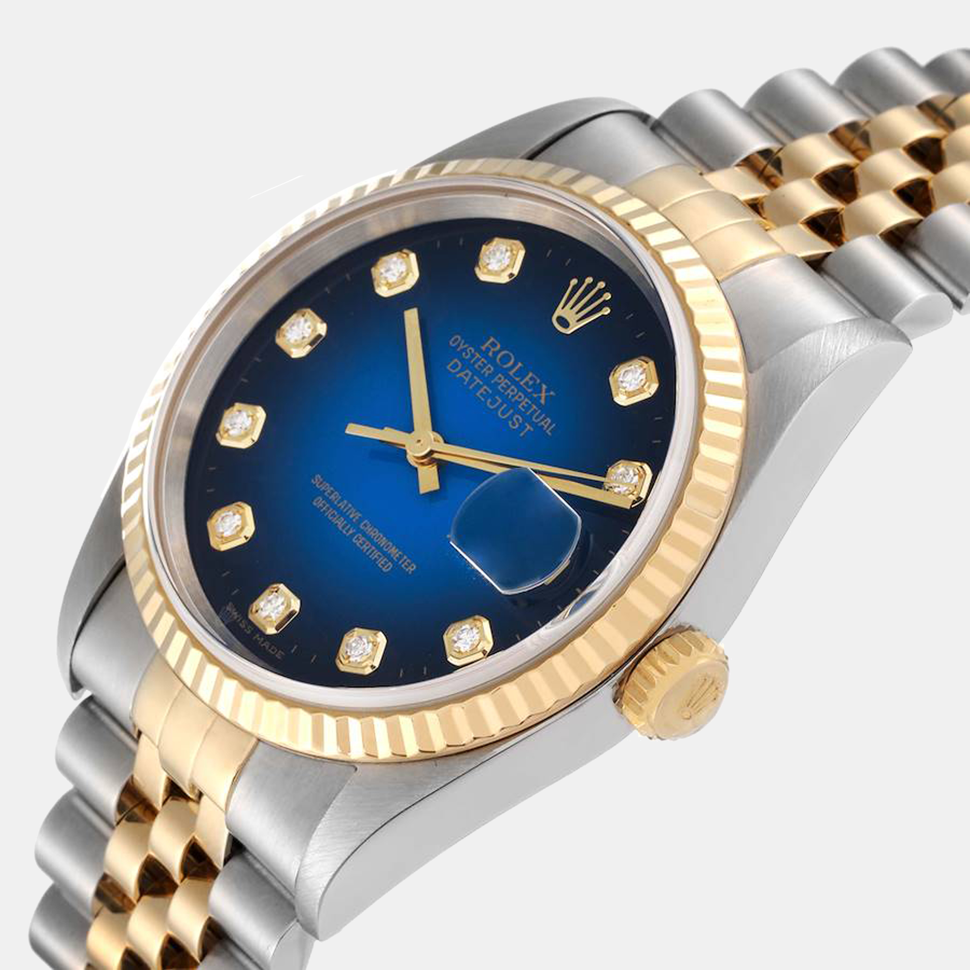

Rolex Datejust Stainless Steel Yellow Gold Mens Watch 16233, Blue