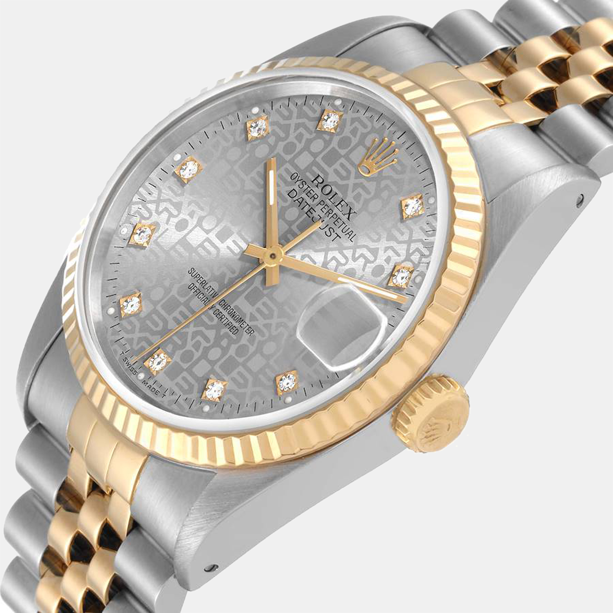 

Rolex Datejust Steel Yellow Gold Diamond Mens Watch 16233, Silver