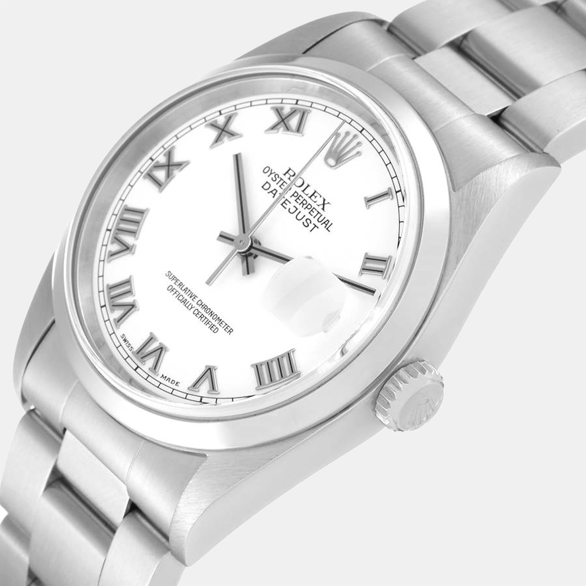 

Rolex Datejust White Roman Dial Steel Mens Watch 16200