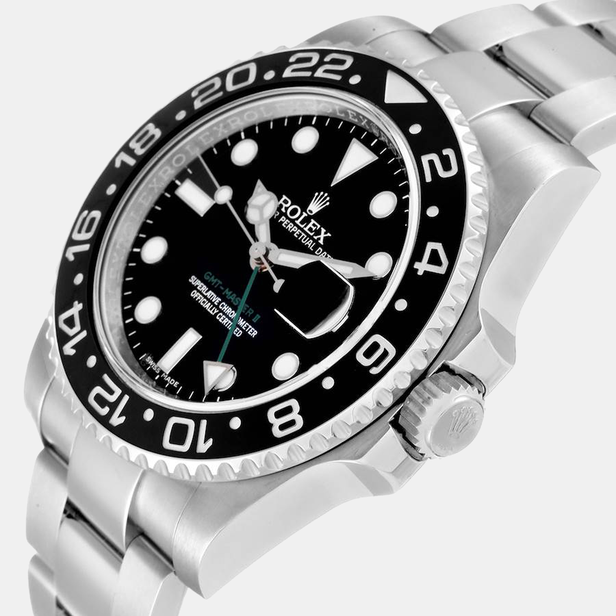 

Rolex GMT Master II Black Dial Green Hand Steel Mens Watch 116710