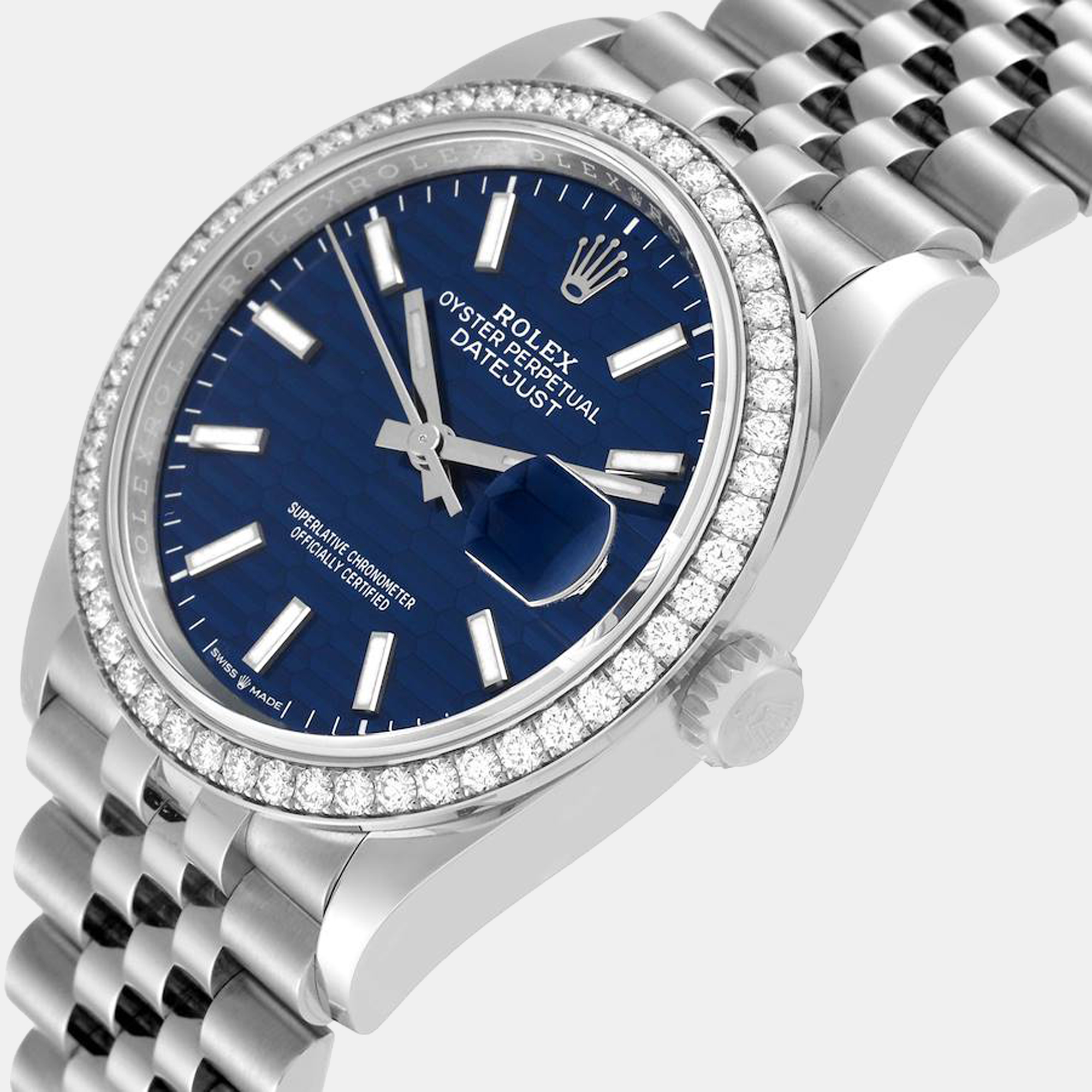 

Rolex Datejust Steel Blue Fluted Dial Diamond Mens Watch 126284