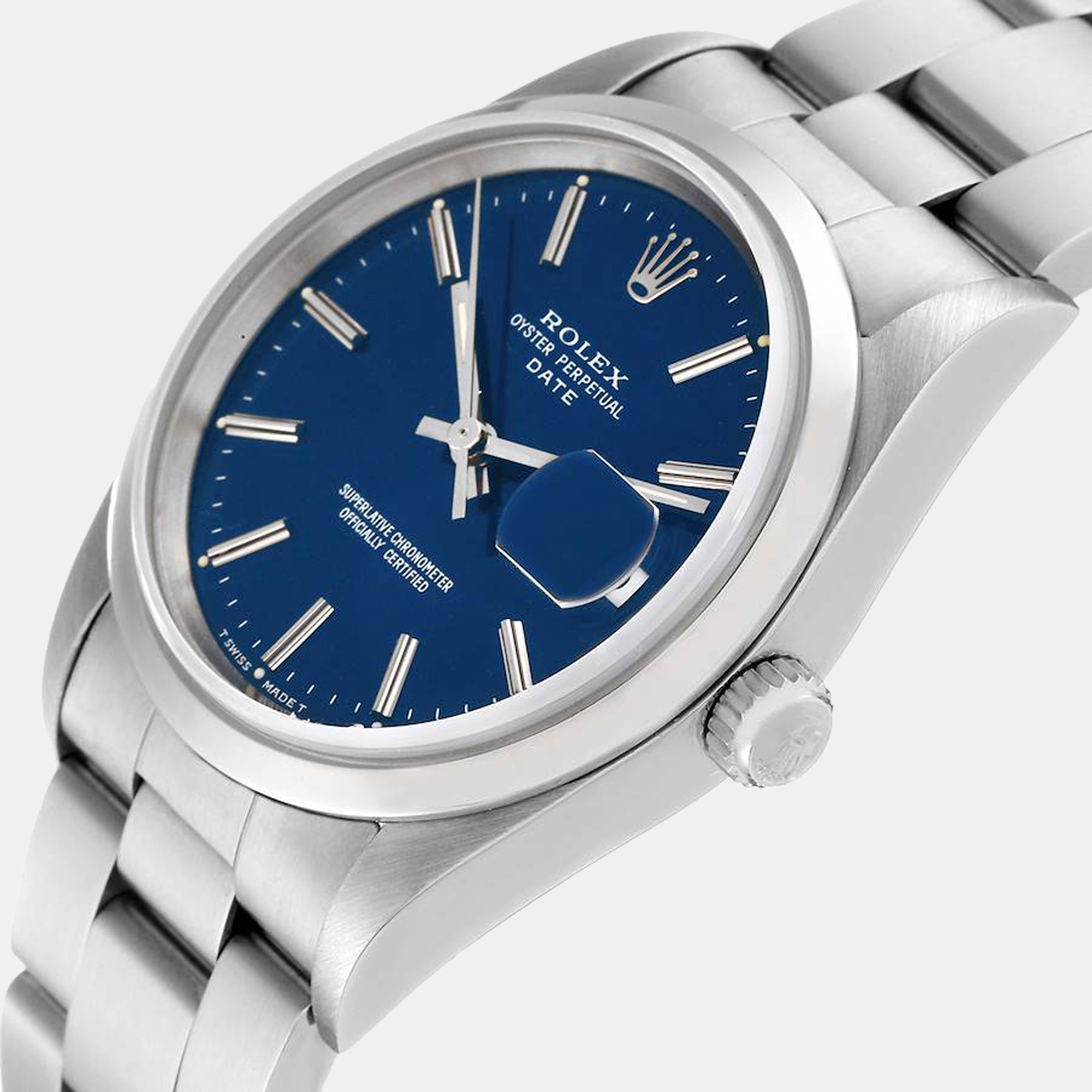 

Rolex Date Blue Dial Smooth Bezel Steel Mens Watch 15200