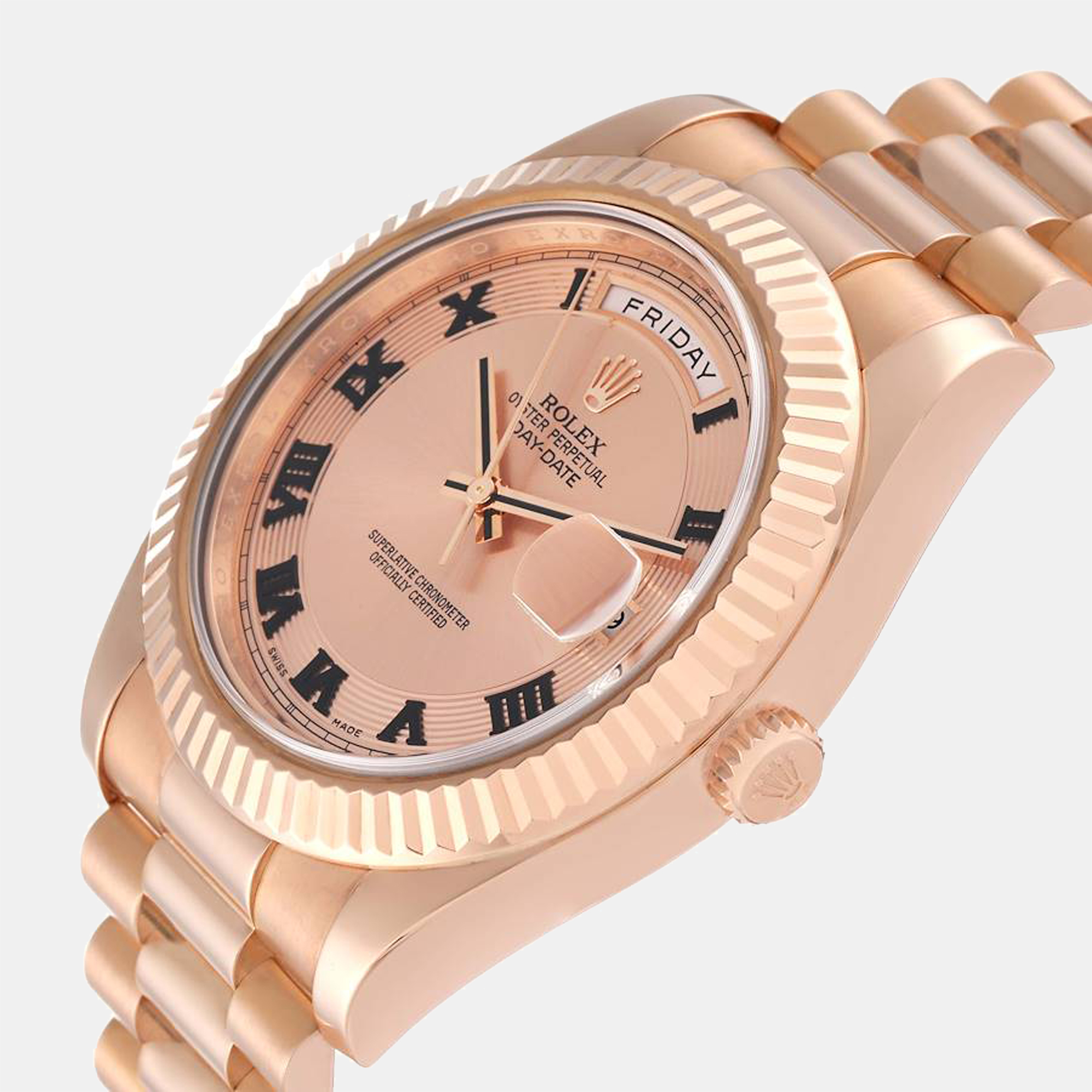 

Rolex Day-Date II Everose Concentric Roman Dial Rose Gold Watch 218235, Pink