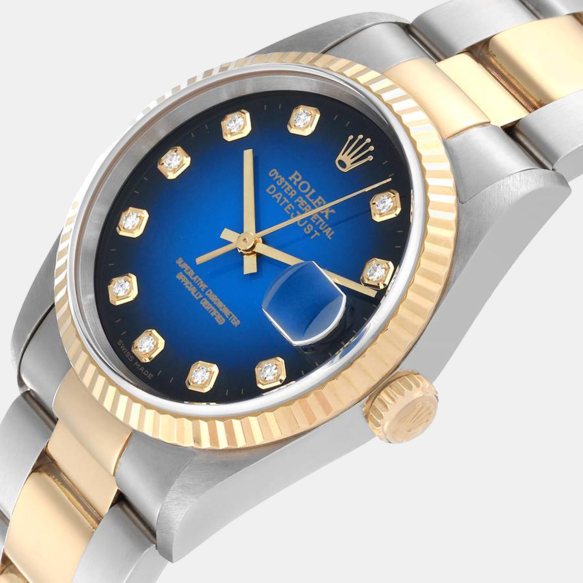 

Rolex Datejust Steel Yellow Gold Vignette Diamond Dial Mens Watch 16233, Blue