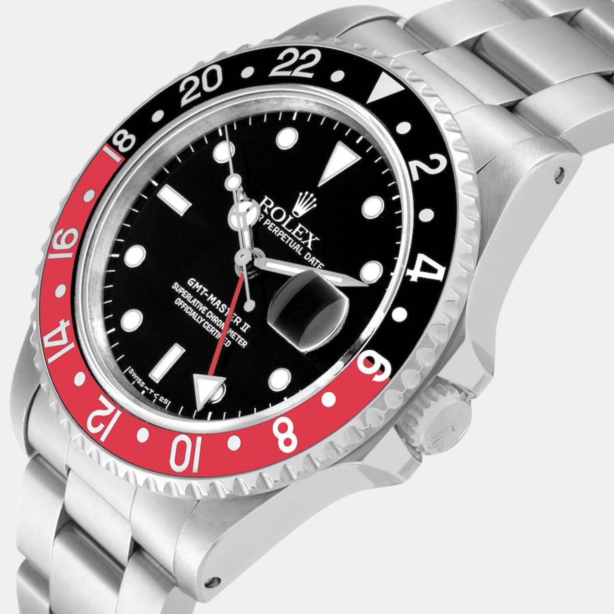 

Rolex GMT Master II Black Red Coke Bezel Steel Watch 16710