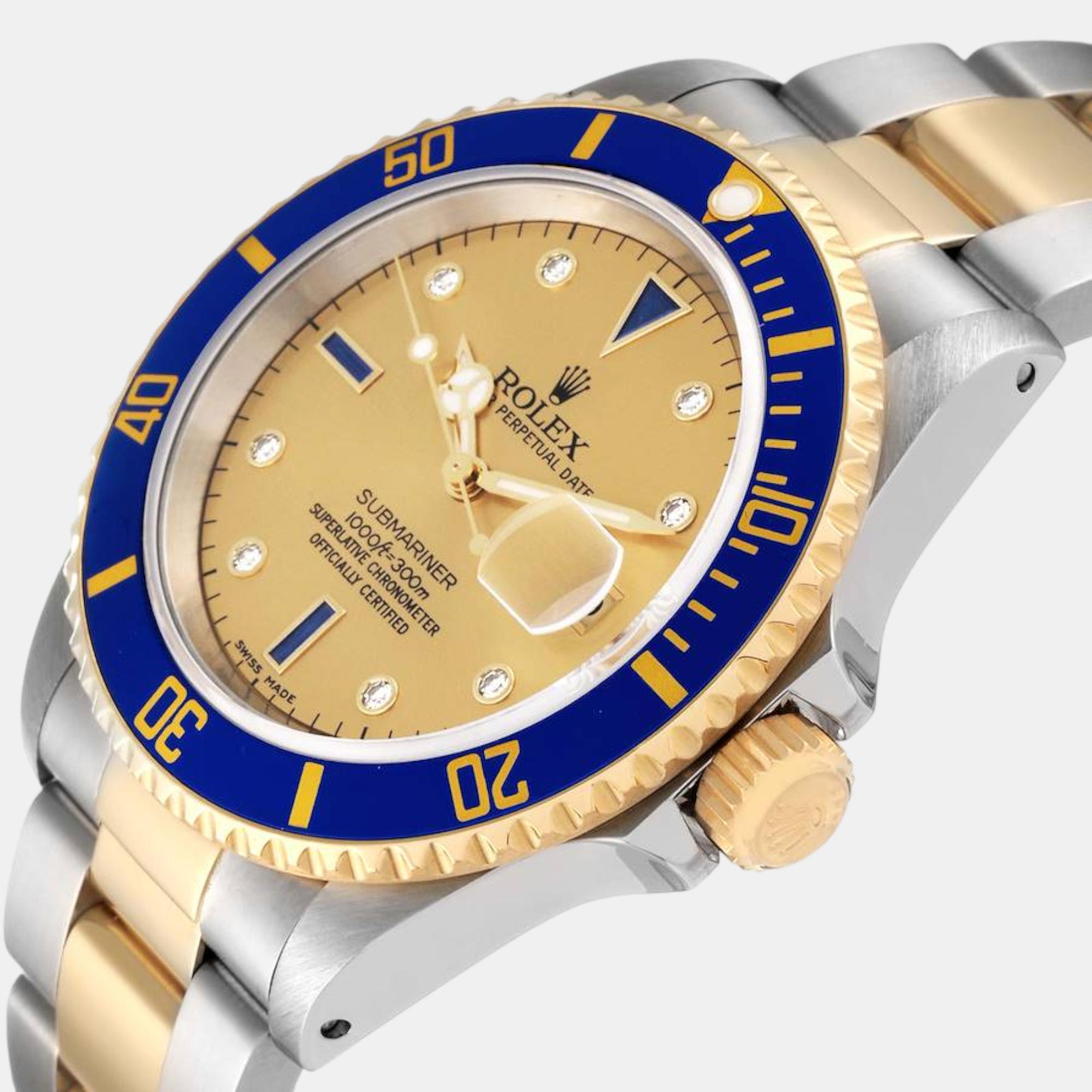 

Rolex Submariner Steel Yellow Gold Serti Dial Mens Watch 16613