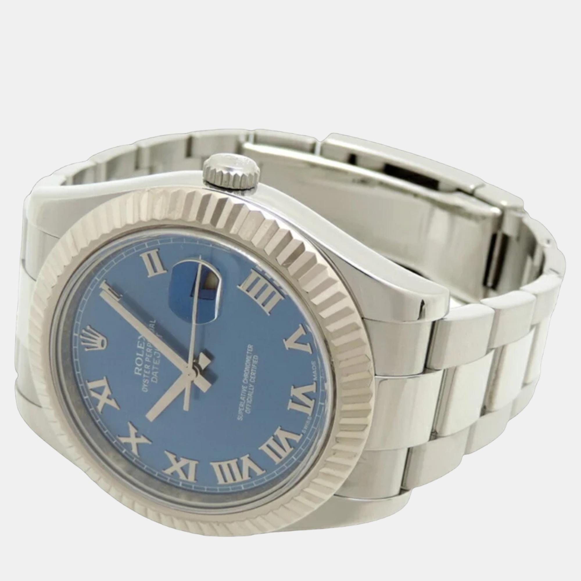 

Rolex Blue Stainless Steel Datejust 116334 Men's Wristwatch 41 mm