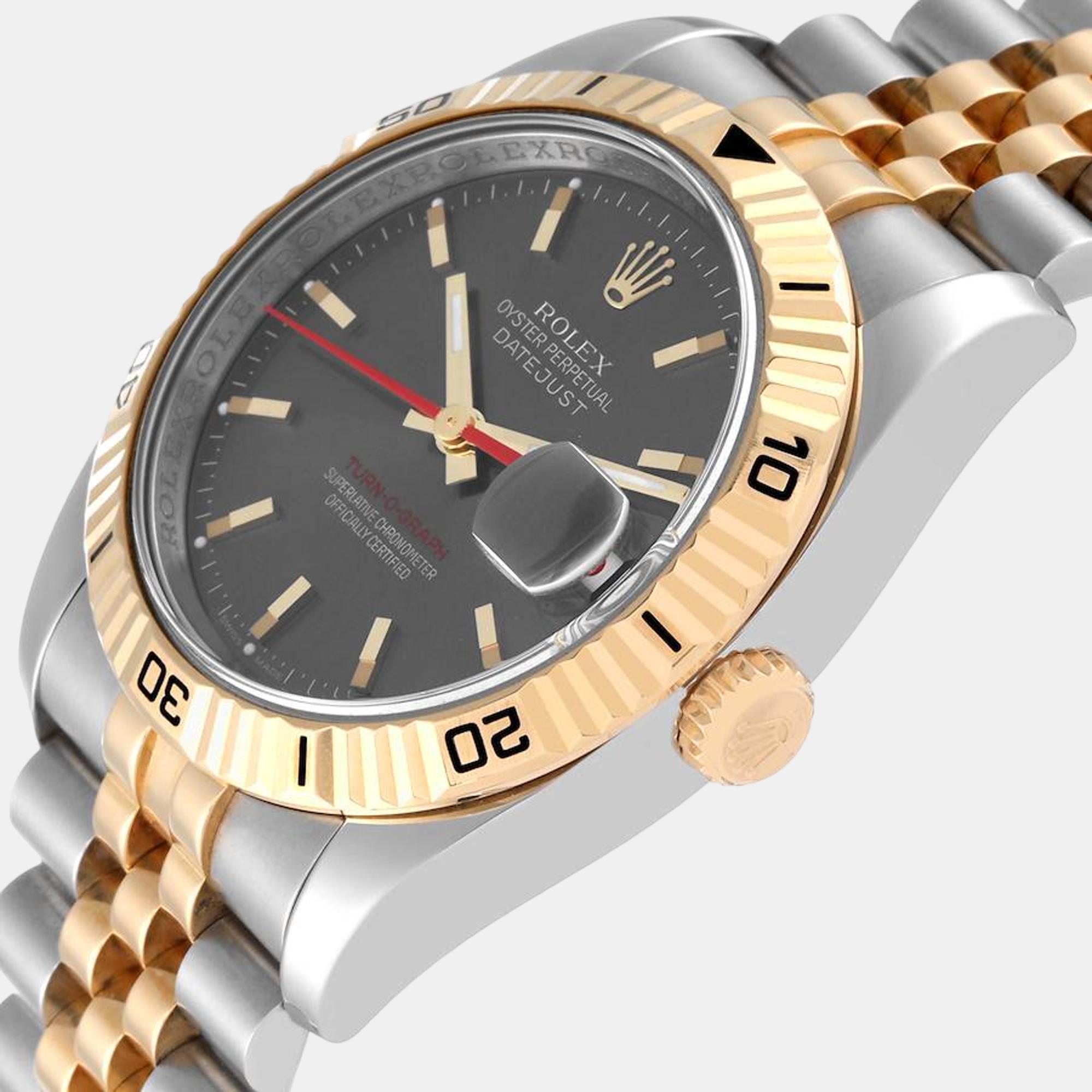 

Rolex Datejust Turnograph Steel Yellow Gold Mens Watch 116263, Grey