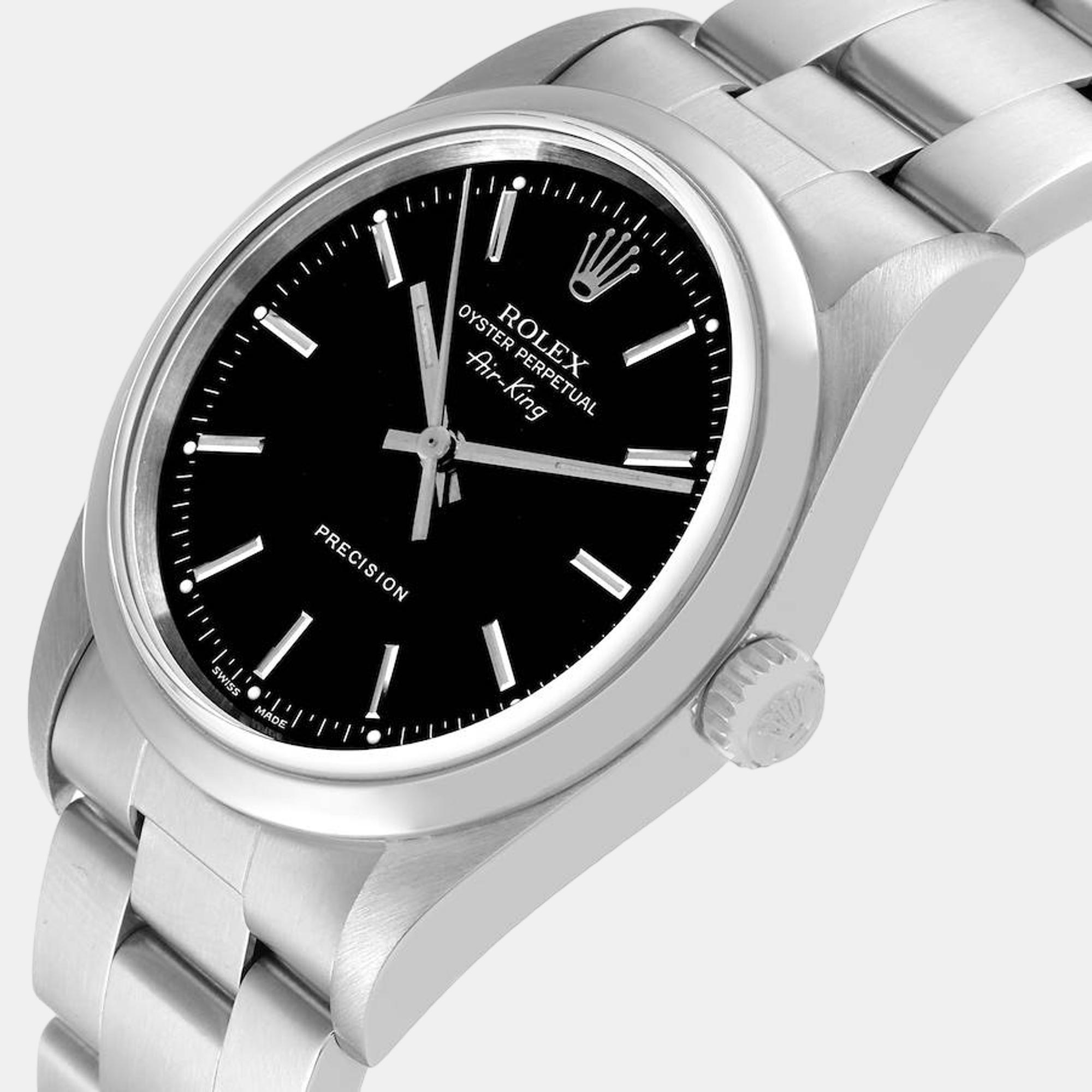 

Rolex Air King  Black Dial Smooth Bezel Steel Mens Watch 14000