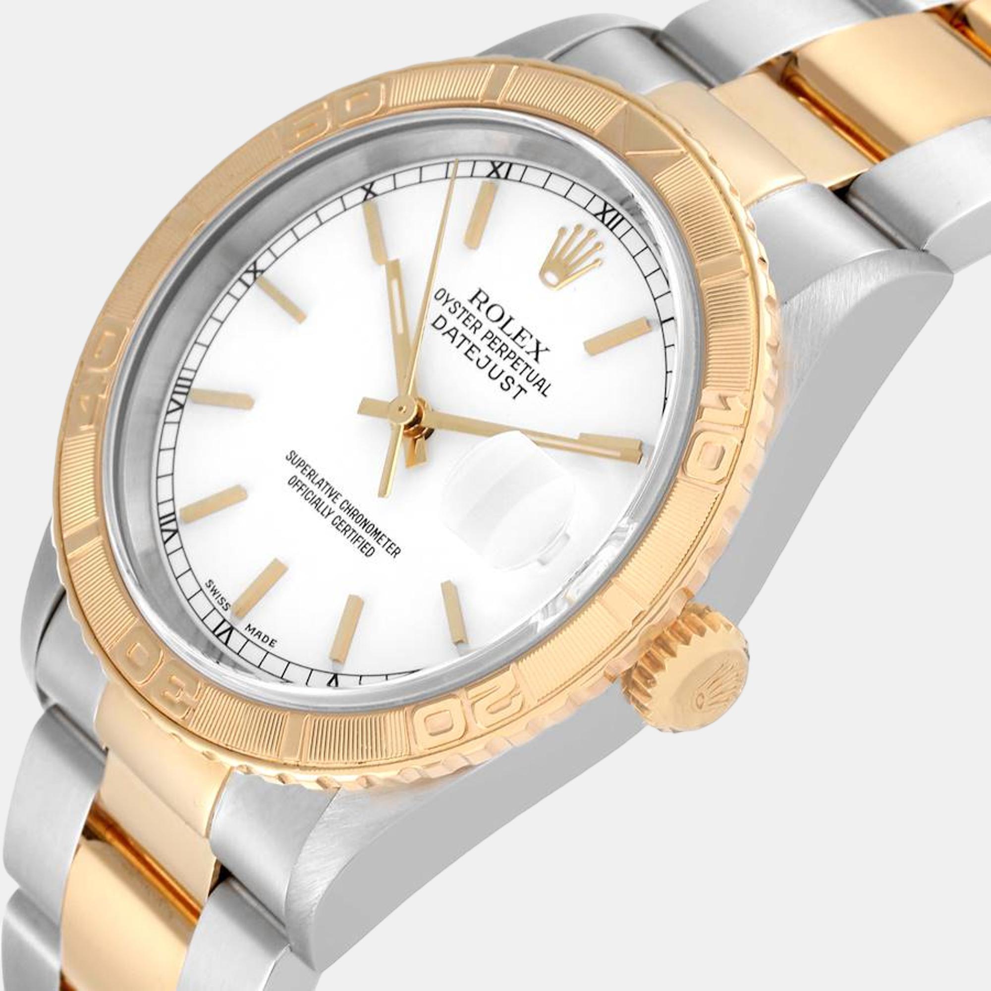 

Rolex Datejust Turnograph Steel Yellow Gold White Dial Mens Watch 16263