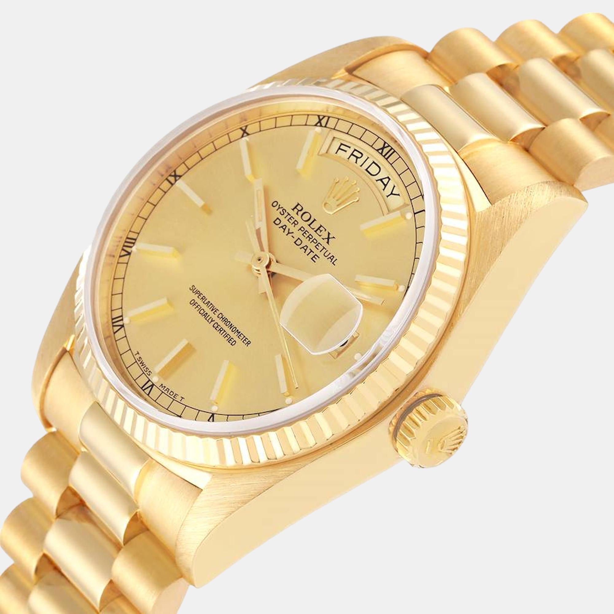 

Rolex President Day-Date Yellow Gold Champagne Dial Mens Watch 18038