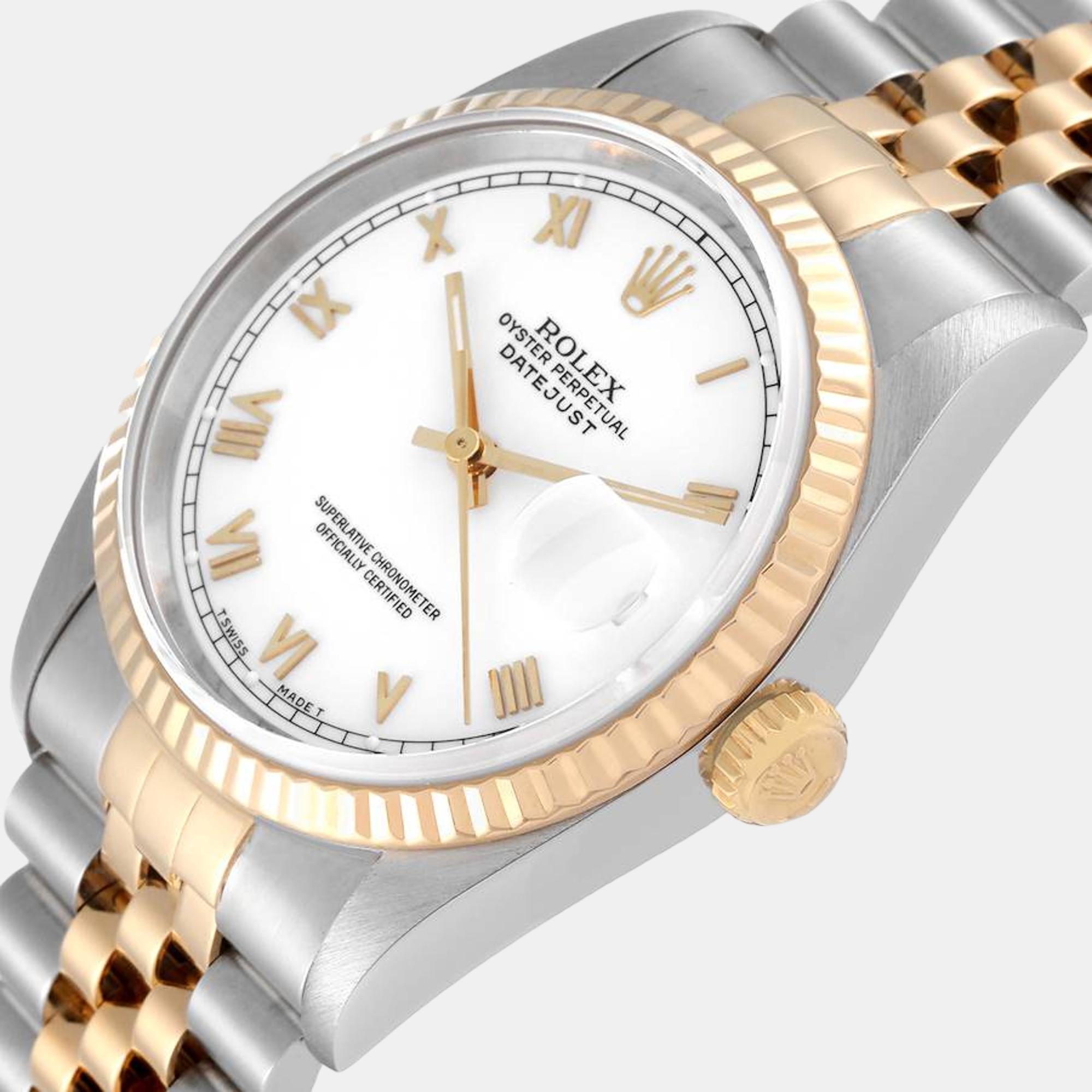 

Rolex Datejust Stainless Steel Yellow Gold Mens Watch 16233, White