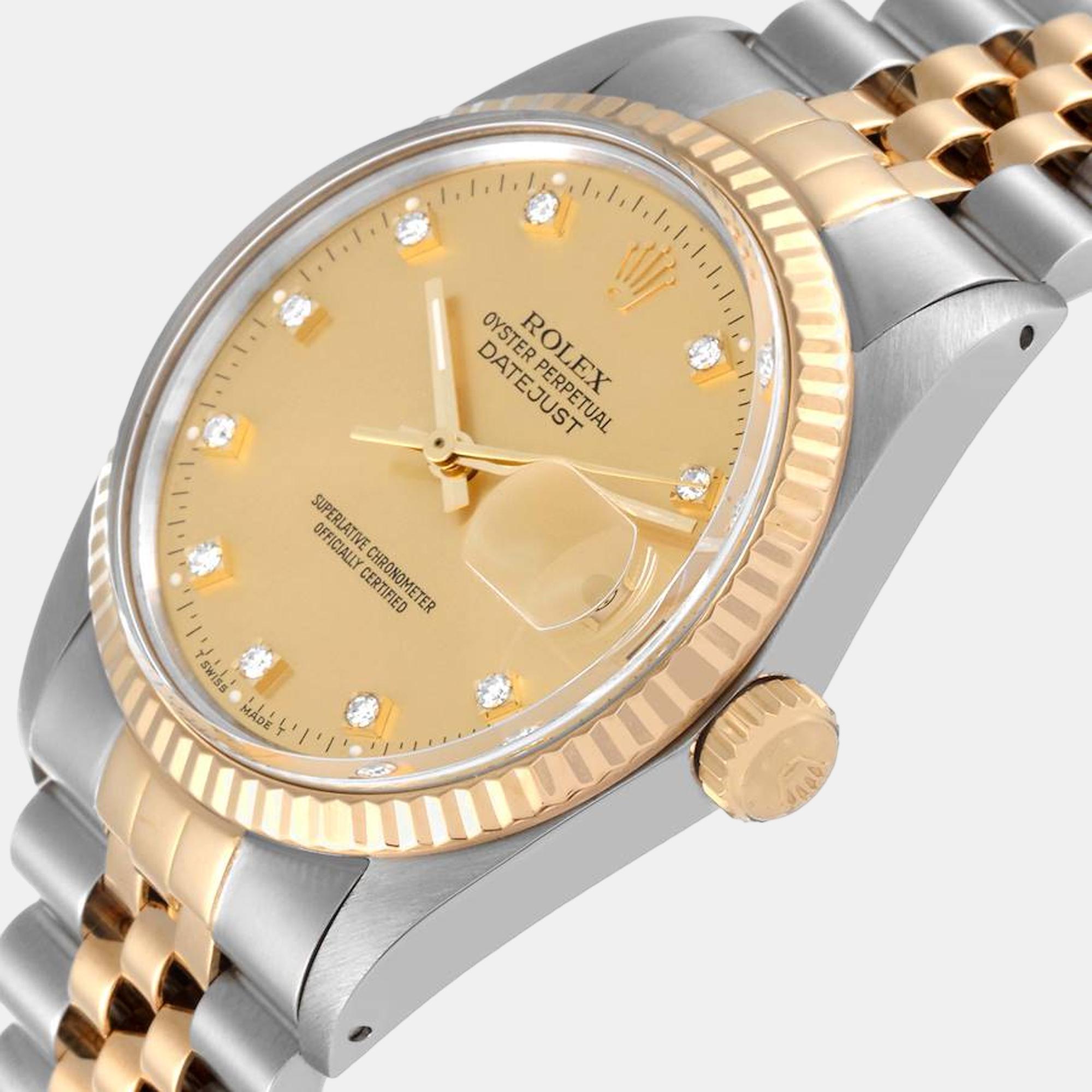 

Rolex Datejust Steel Yellow Gold Diamond Vintage Mens Watch 16013