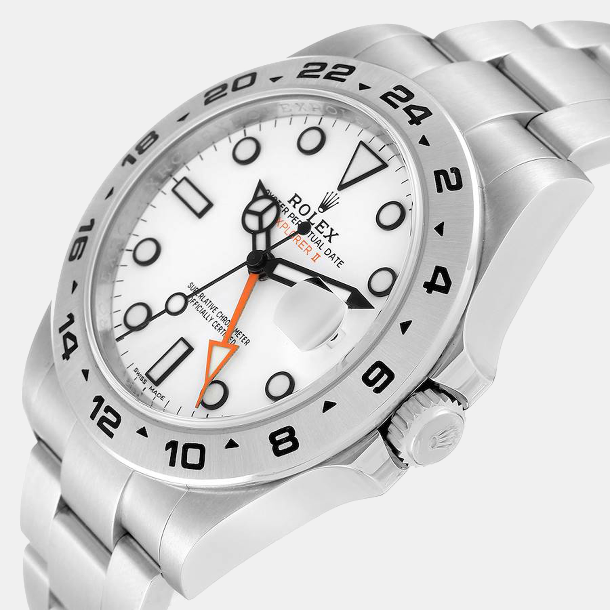 

Rolex Explorer II 42 White Dial Orange Hand Steel Mens Watch 216570, Black
