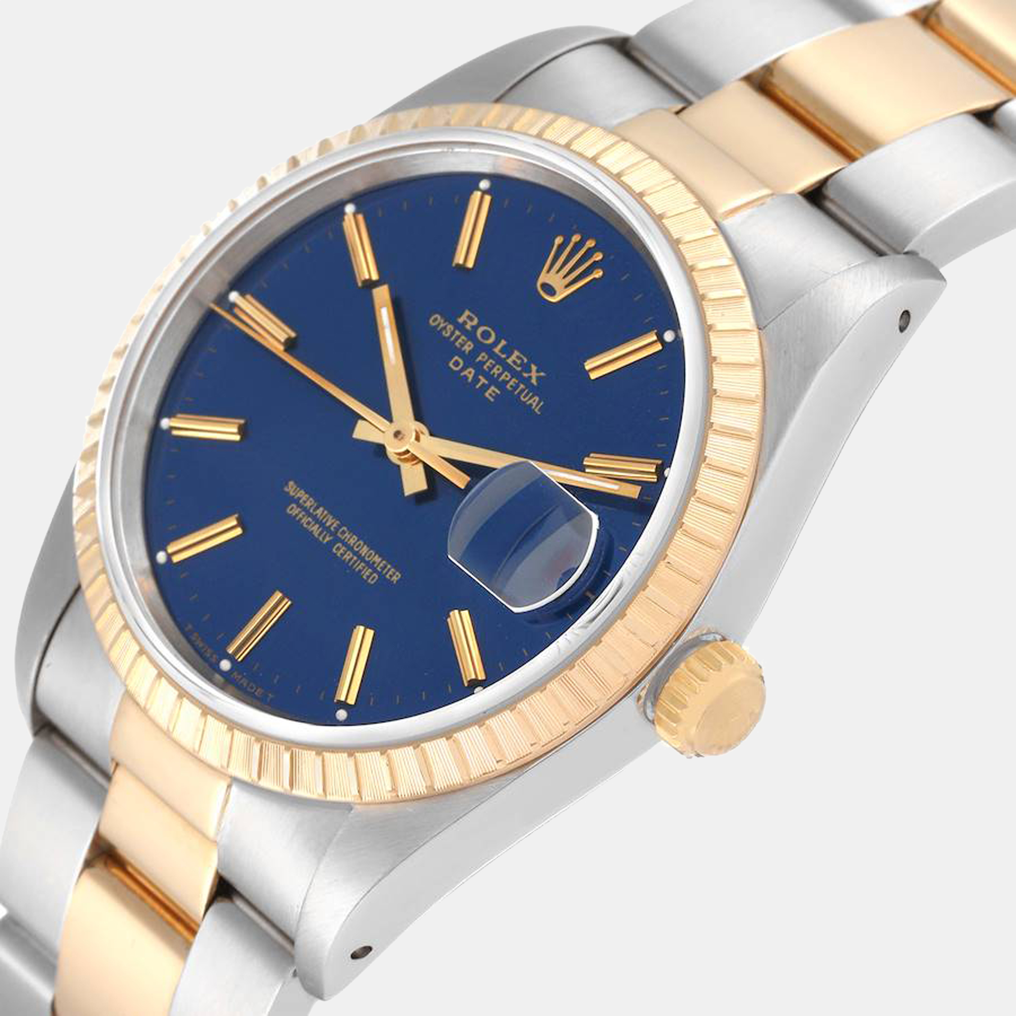 

Rolex Date Steel Yellow Gold Blue Dial Mens Watch 15223