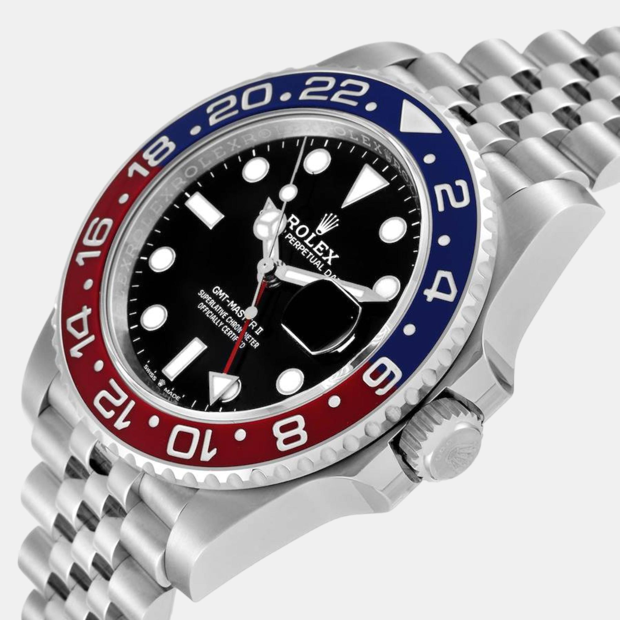

Rolex GMT Master II Pepsi Bezel Jubilee Steel Mens Watch 126710, Black