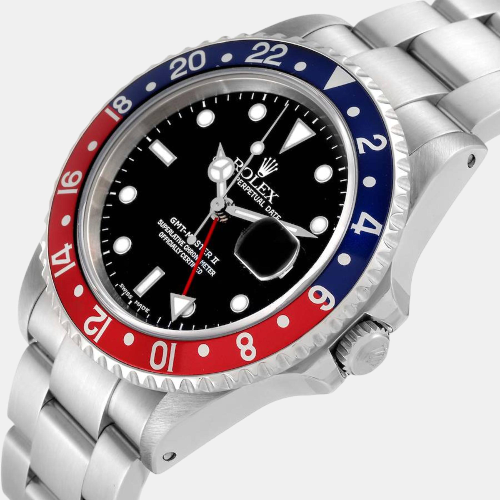 

Rolex GMT Master II Blue Red Pepsi Bezel Steel Mens Watch 16710