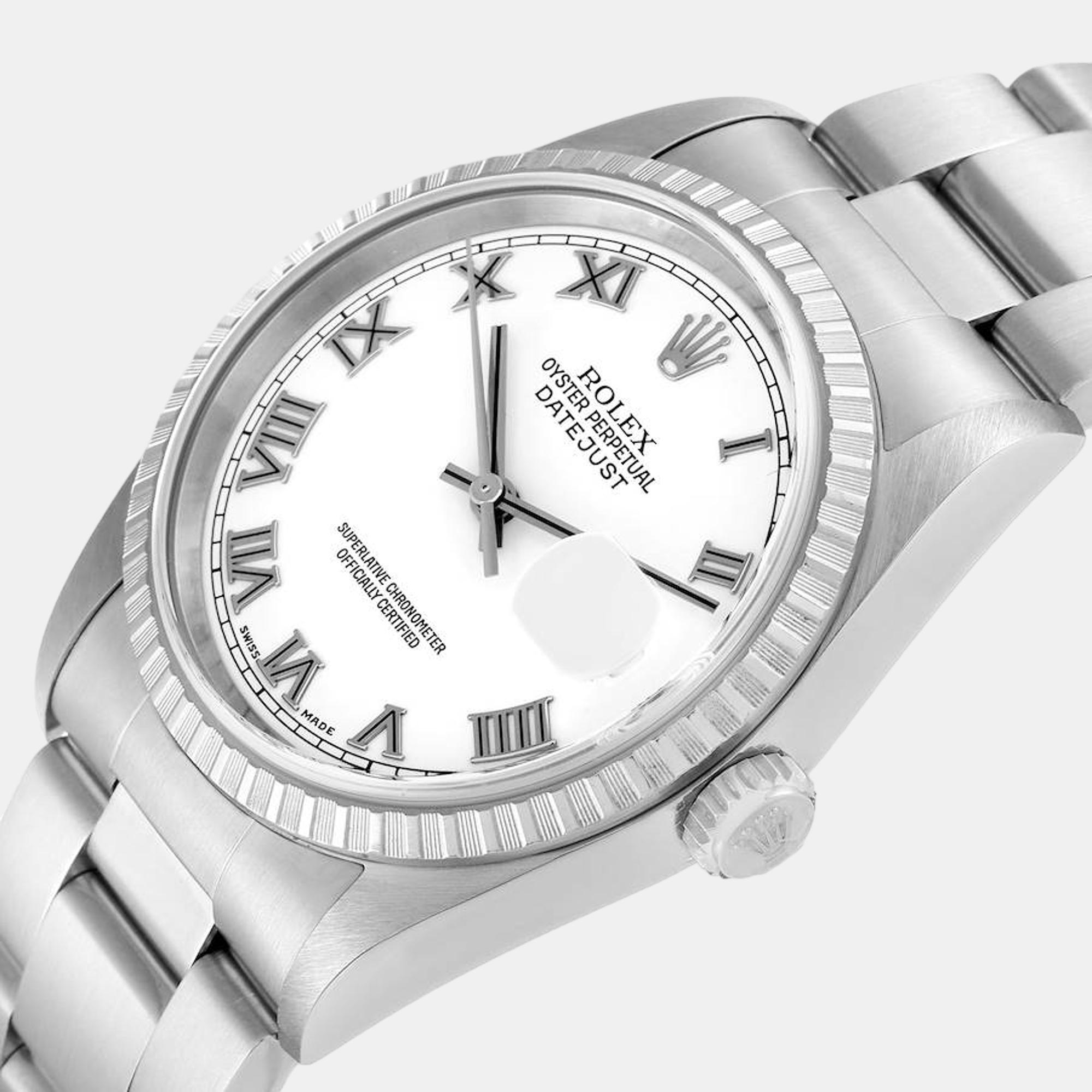 

Rolex Datejust 36 White Roman Dial Steel Mens Watch 16220