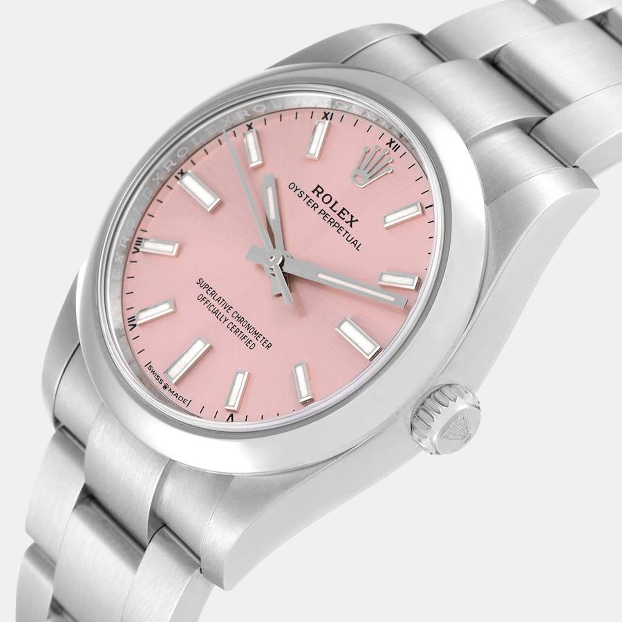 

Rolex Oyster Perpetual  Pink Dial Steel Mens Watch 124200