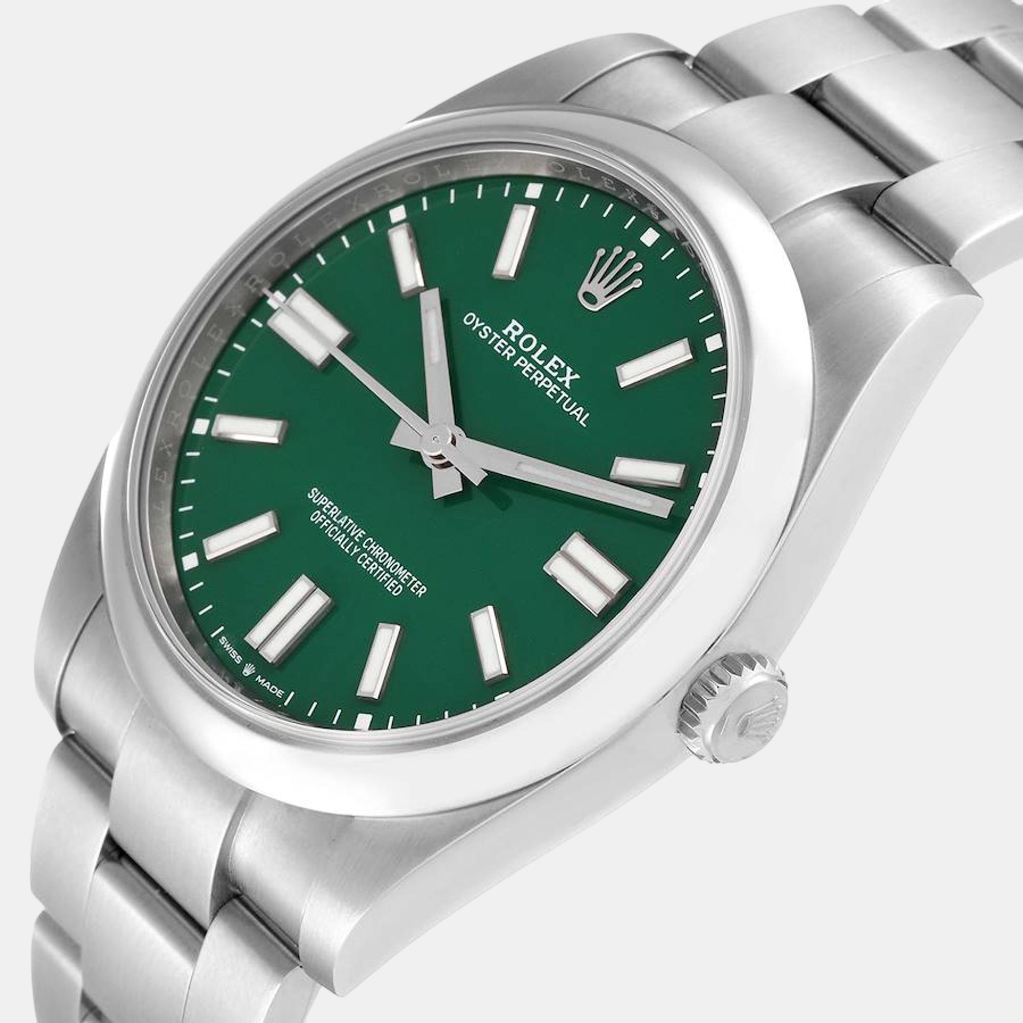 

Rolex Oyster Perpetual  Green Dial Steel Mens Watch 124300