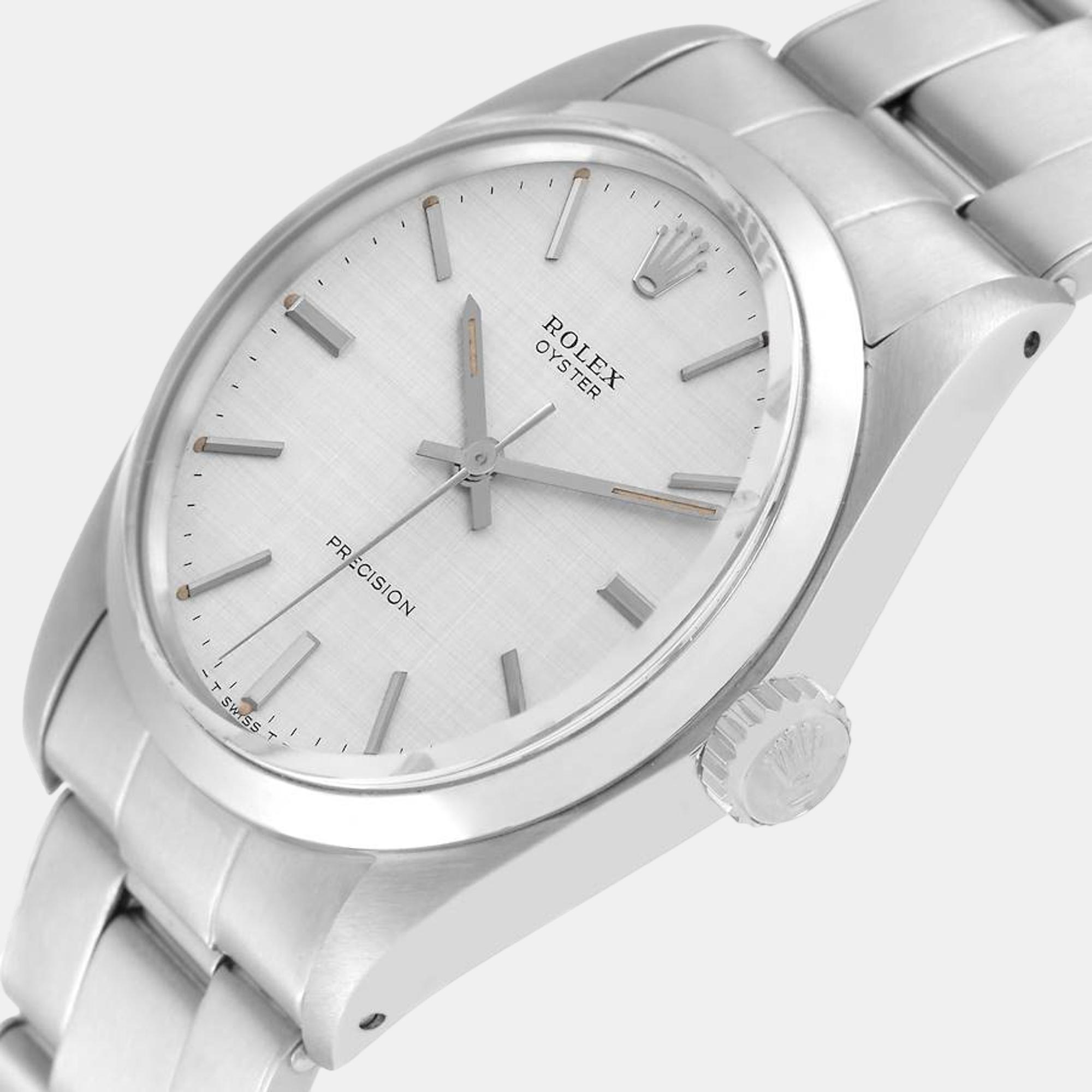 

Rolex Oyster Precision Silver Linen Dial Vintage Steel Mens Watch 6426