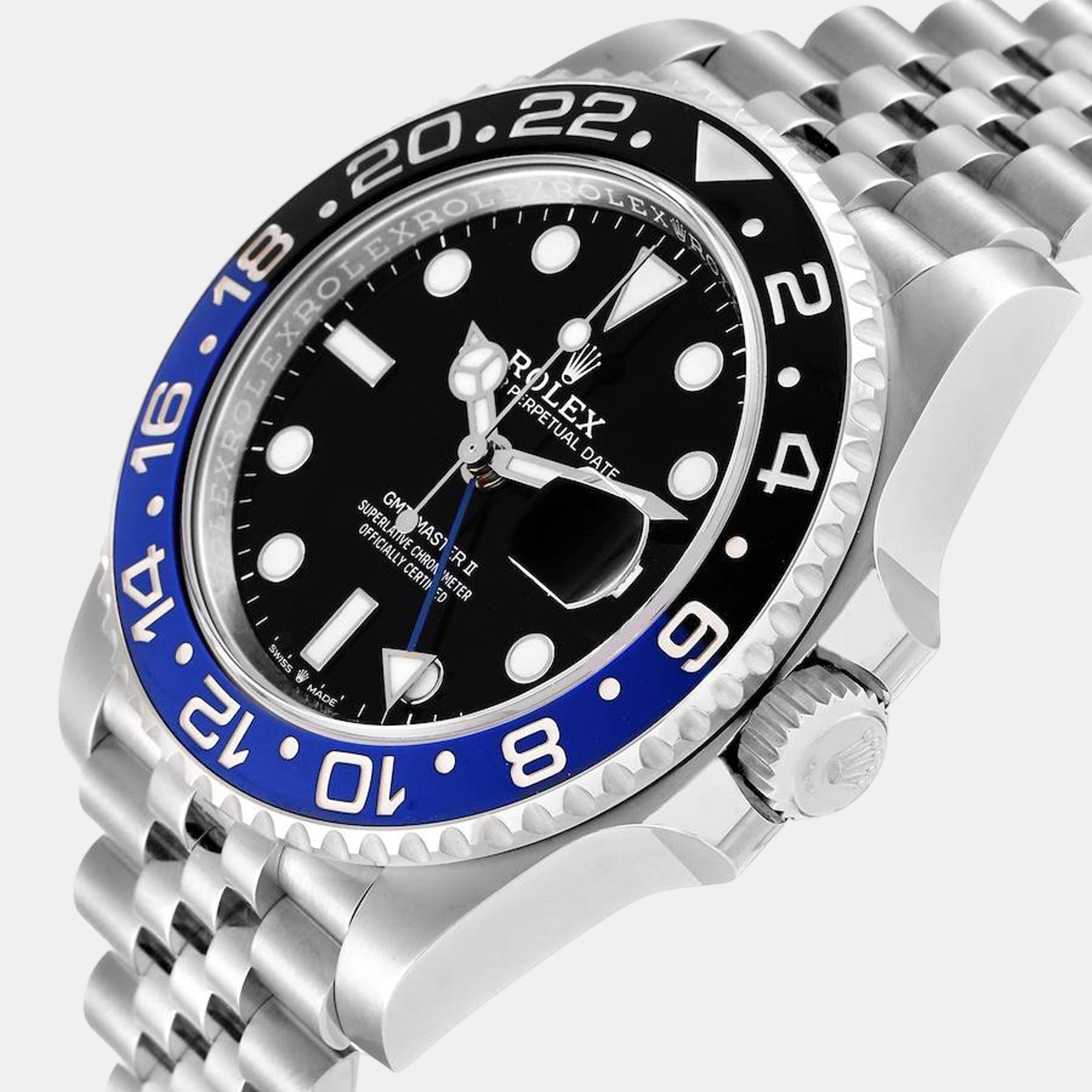 

Rolex GMT Master II Batgirl Black Blue Bezel Steel Mens Watch 126710