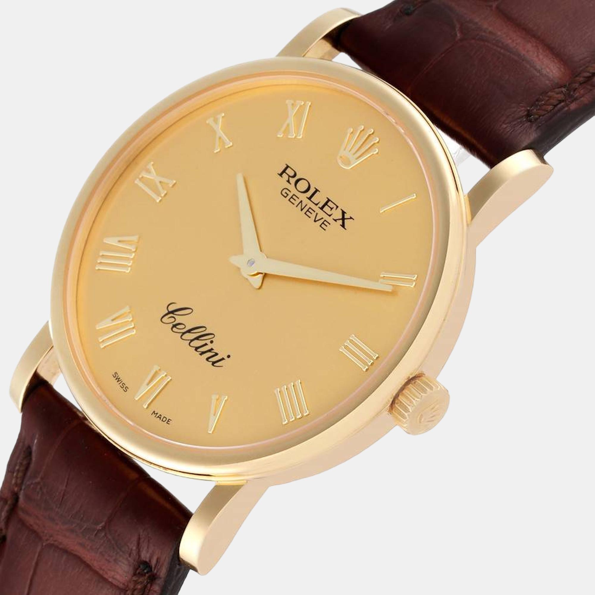 

Rolex Cellini Classic Yellow Gold Brown Strap Mens Watch 5115