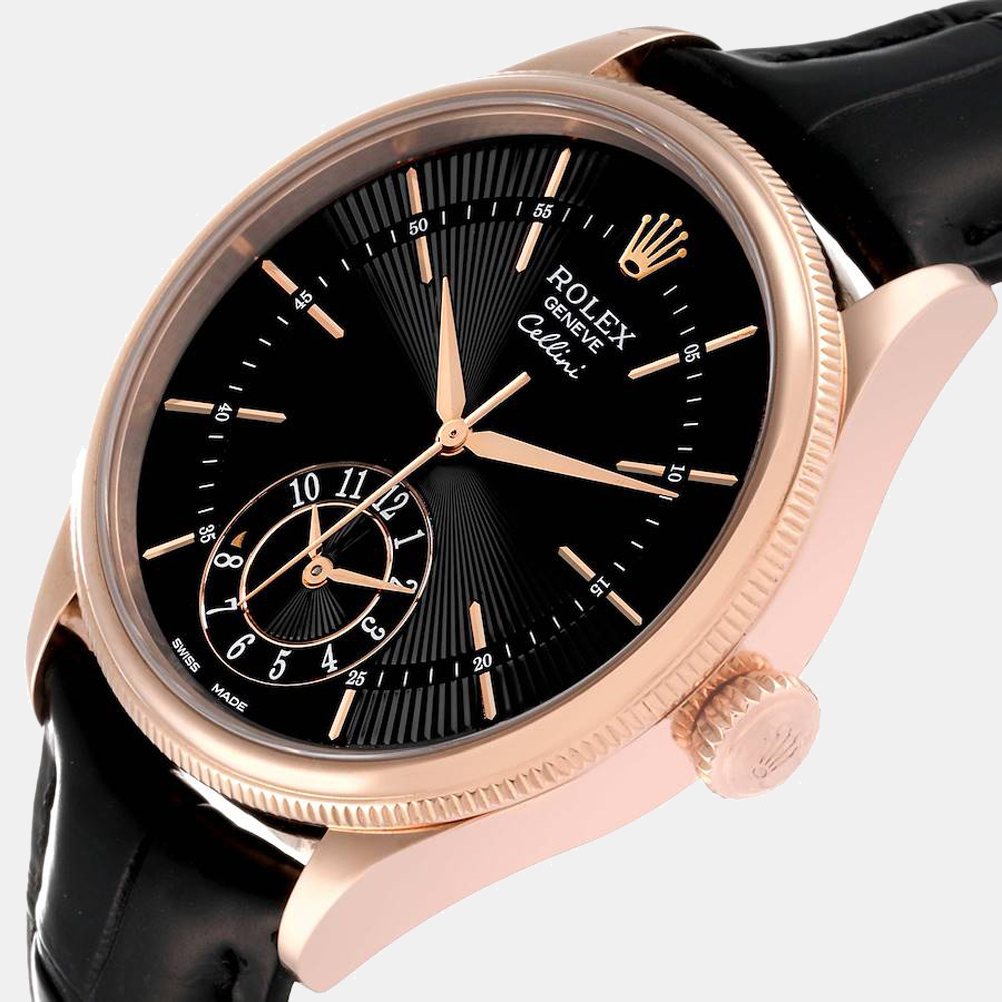 

Rolex Cellini Dual Time Rose Gold Automatic Mens Watch 50525, Black
