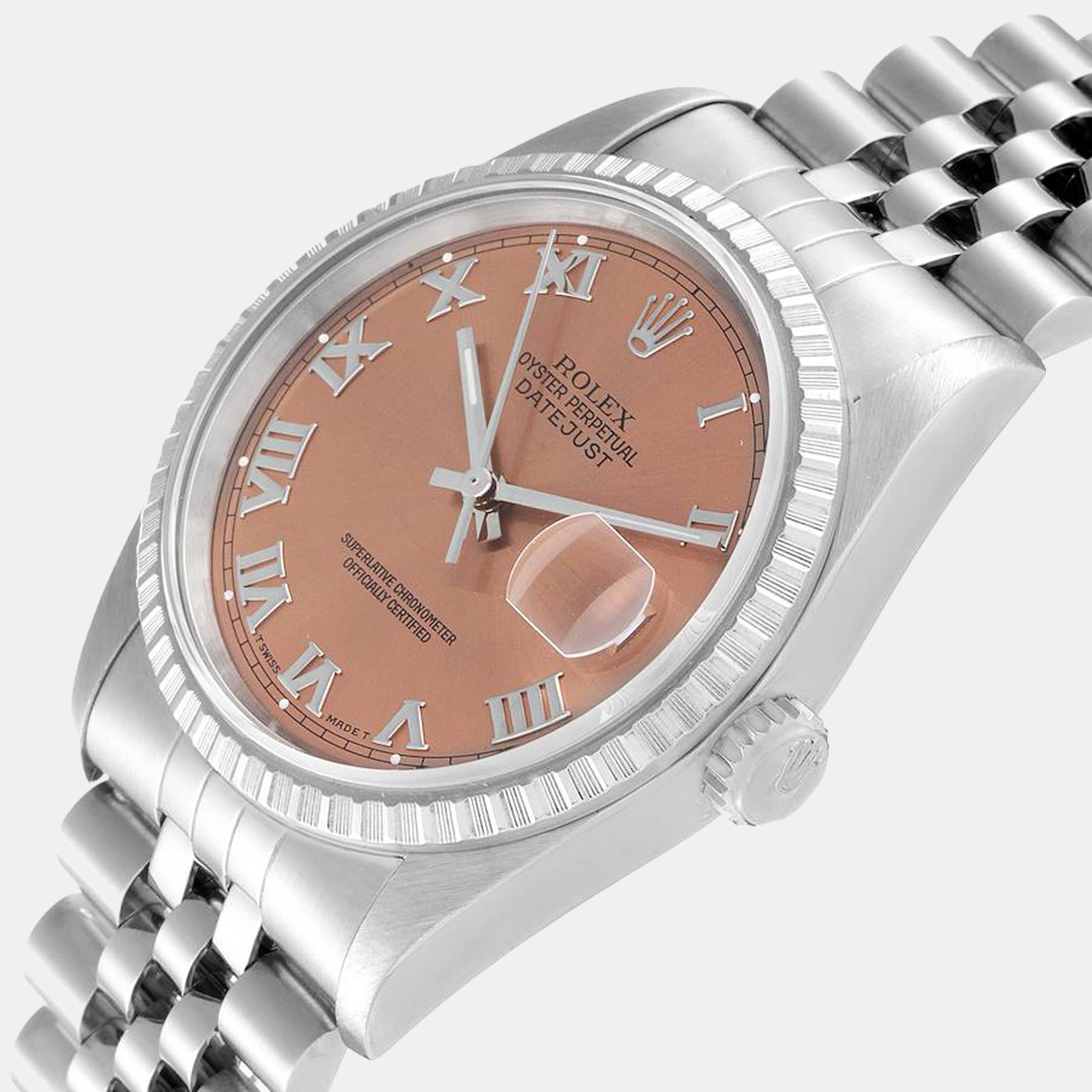 

Rolex Datejust 36 Salmon Roman Dial Steel Mens Watch 16220, Pink