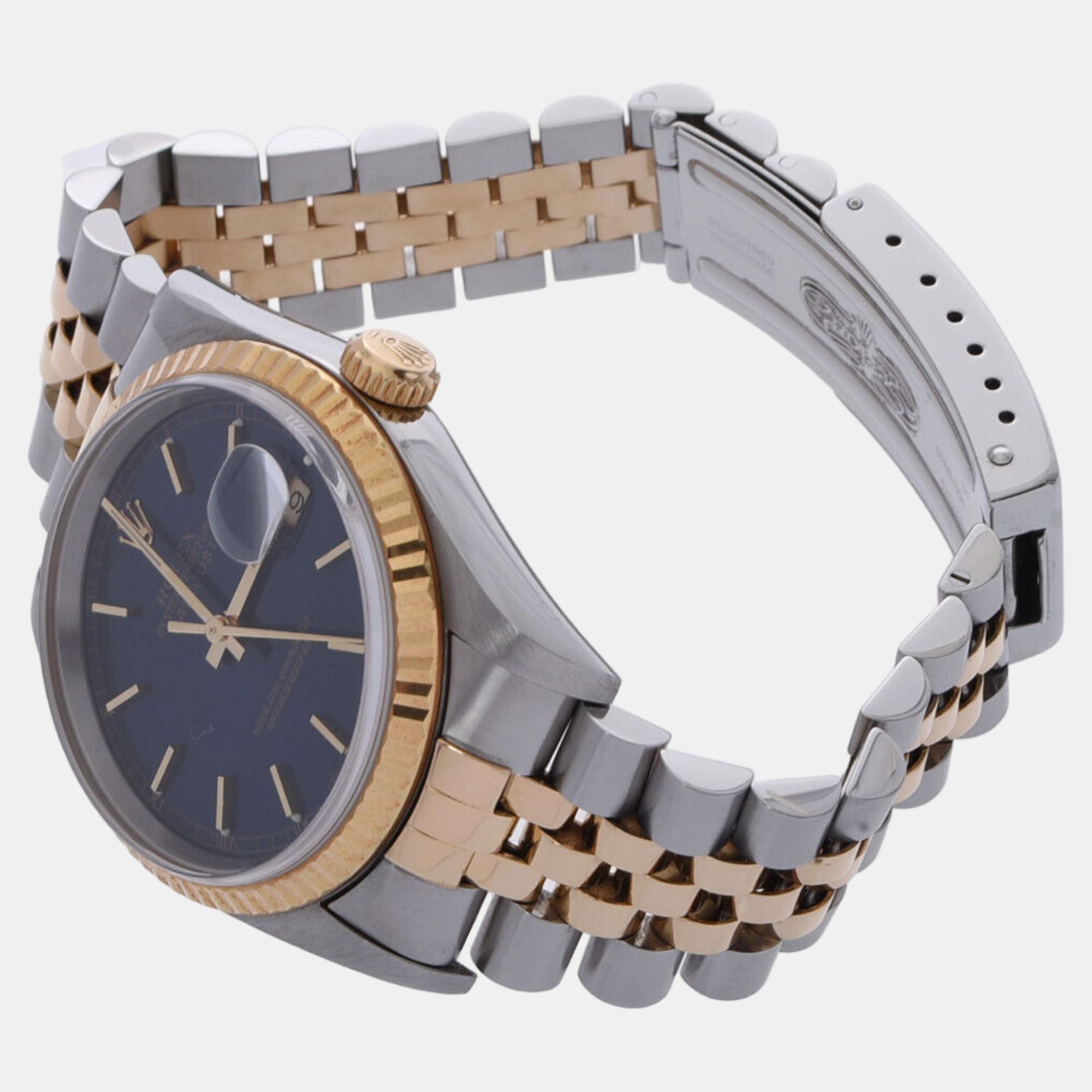 

Rolex Blue 18k Yellow Gold And Stainless Steel Datejust 16233 Automatic Men's Wristwatch 36 mm