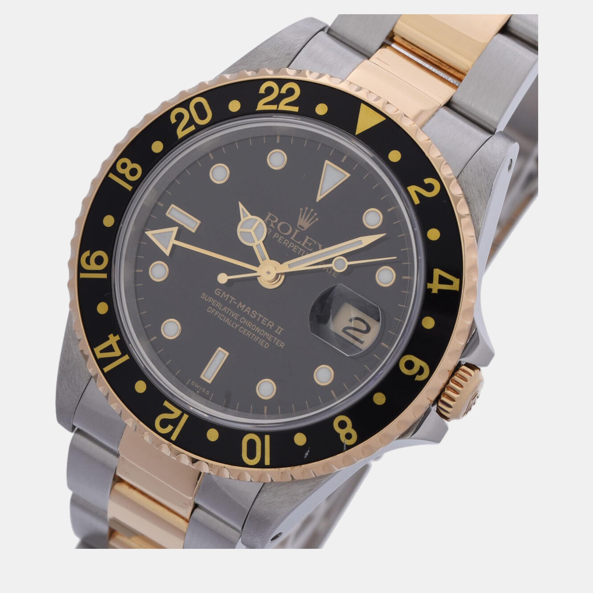 

Rolex Black 18k Yellow Gold And Stainless Steel GMT-Master II 16713 Automatic Men's Wristwatch 40 mm