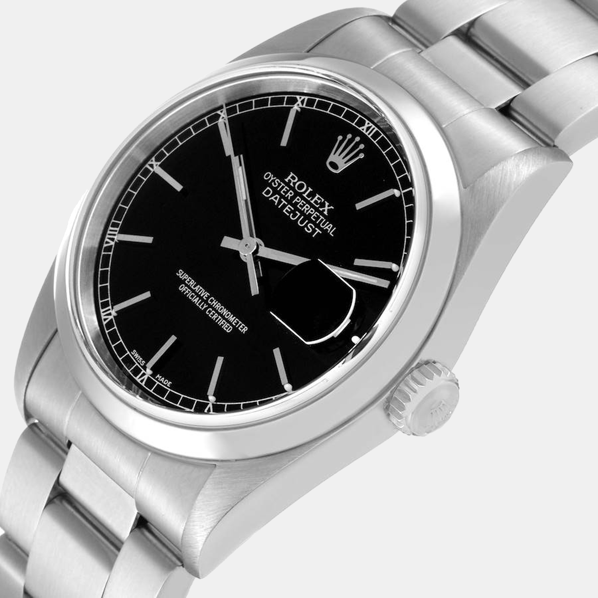 

Rolex Datejust Black Dial Smooth Bezel Steel Men's Watch 16200 36 mm