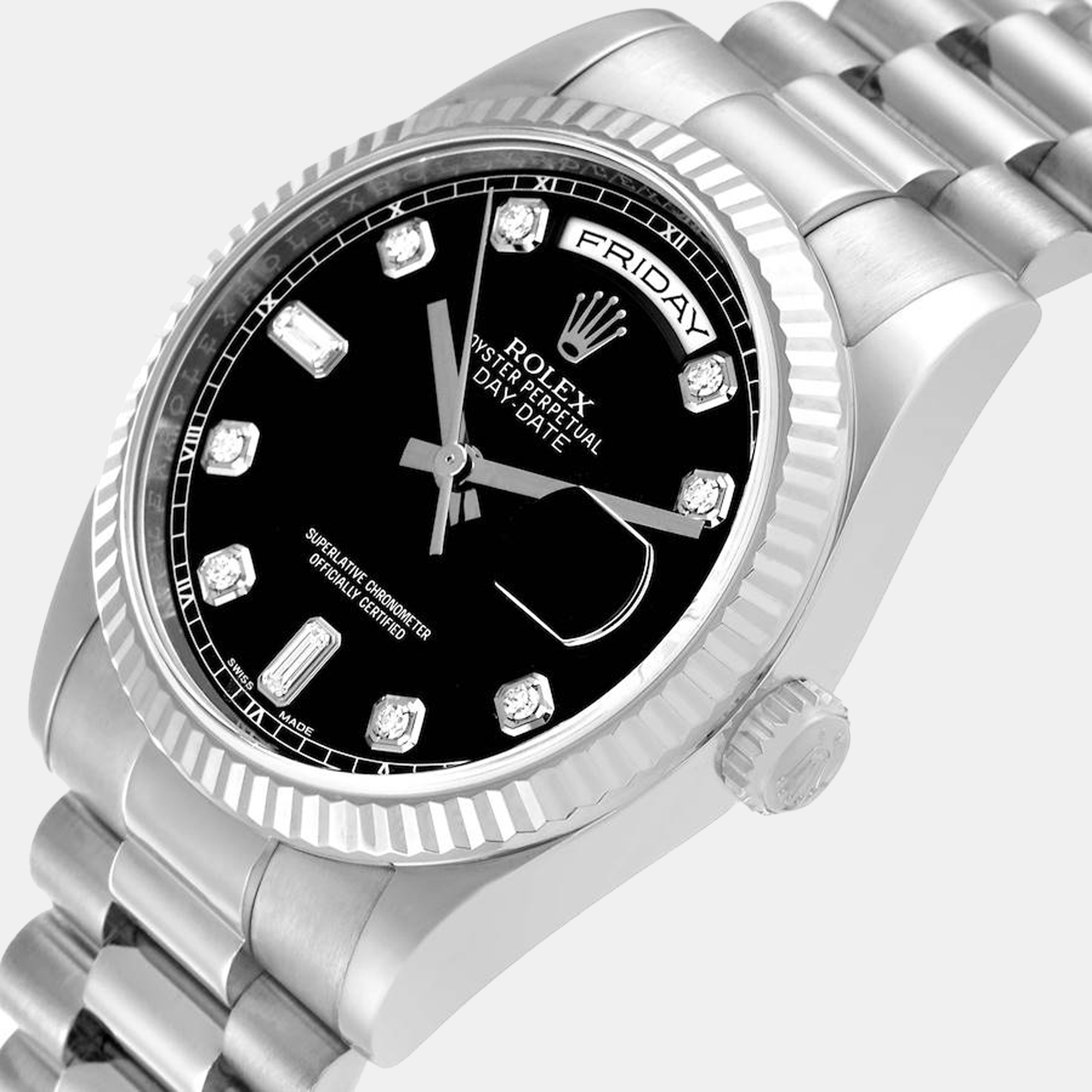 

Rolex President Day-Date White Gold Diamond Dial Men's Watch 118239 36 mm, Black