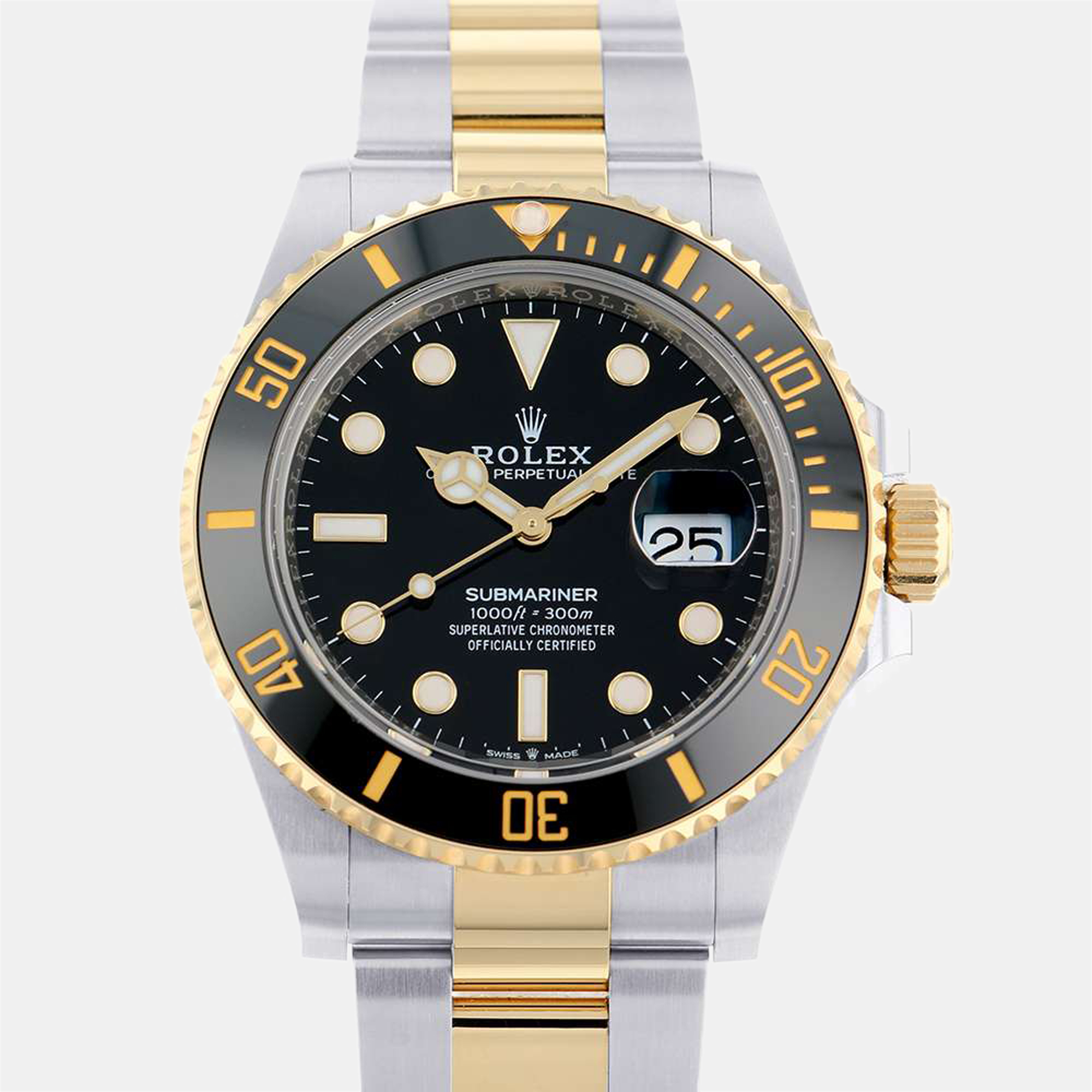 Pre-owned Rolex Black 18k Yellow Gold And Stainless Steel Submariner 126613ln Men's Wristwatch 41 Mm