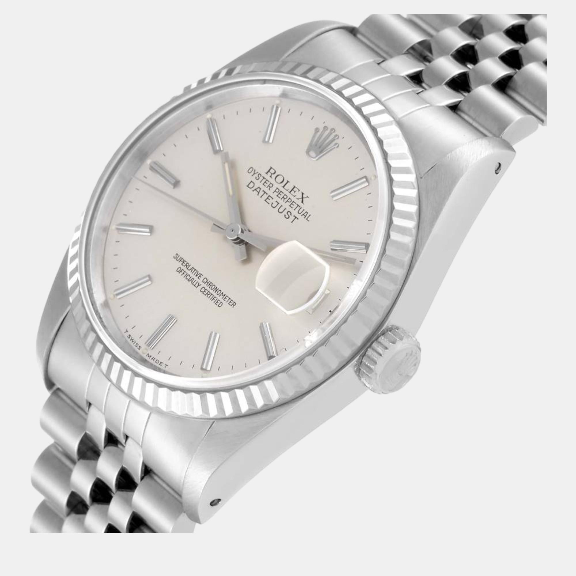 

Rolex Datejust Steel White Gold Silver Dial Men's Watch 16234 36 mm