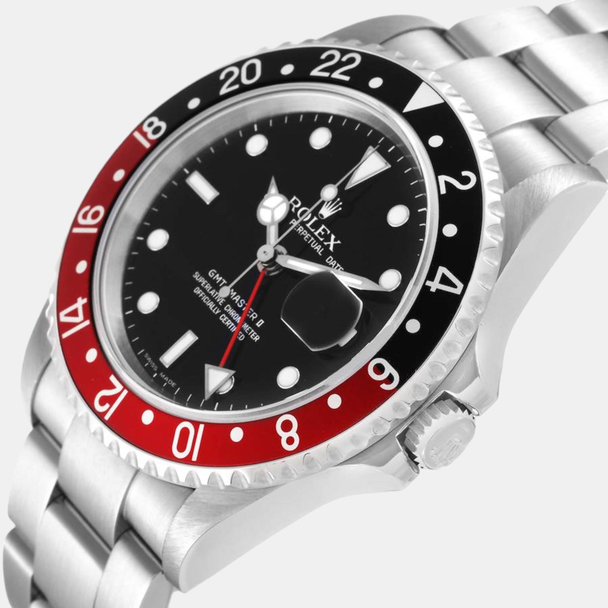 

Rolex GMT Master II Black Red Coke Bezel 'Box' Dial Steel Men's Watch 16710 40 mm