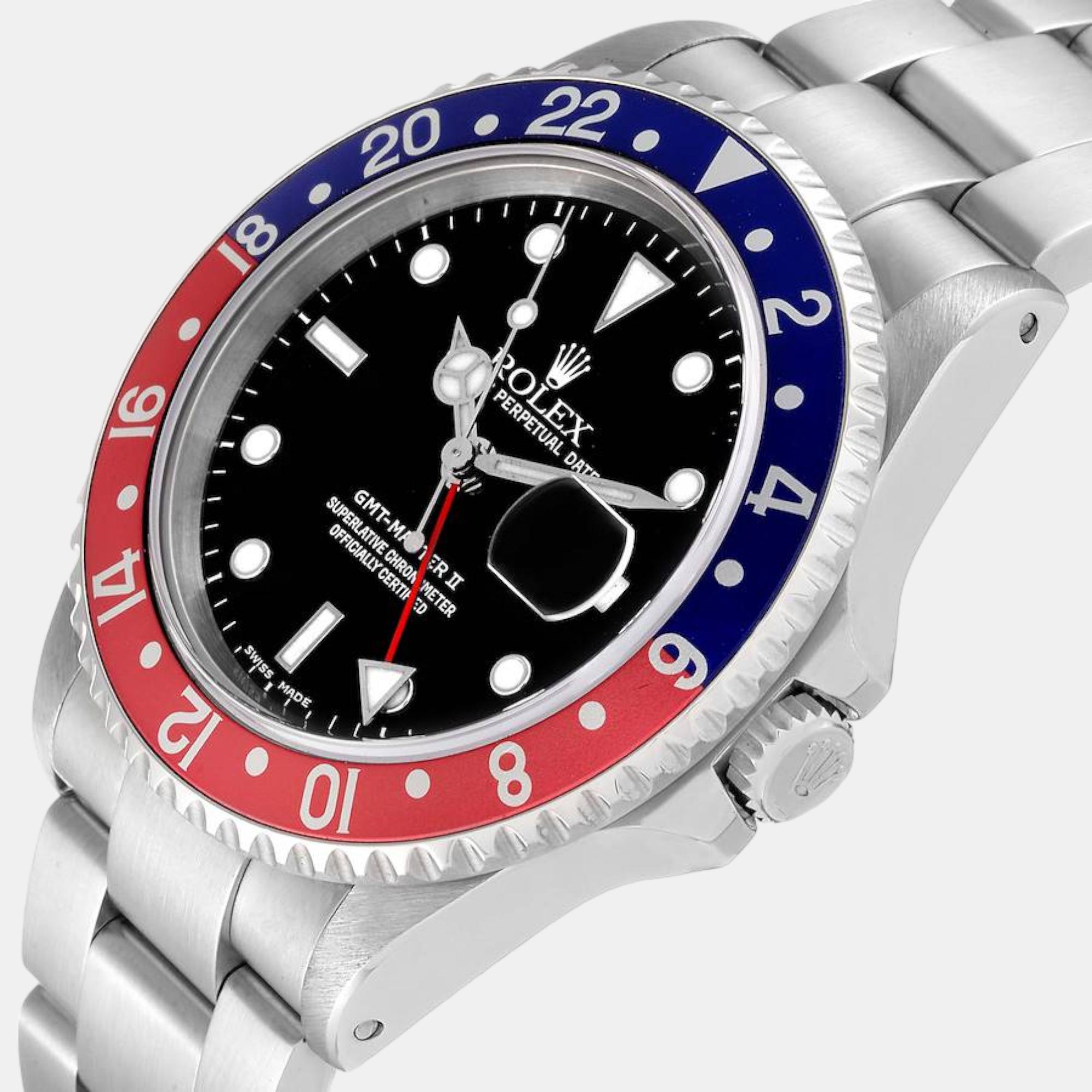 

Rolex GMT Master II Blue Red Pepsi Bezel Steel Men's Watch 16710 40 mm, Black