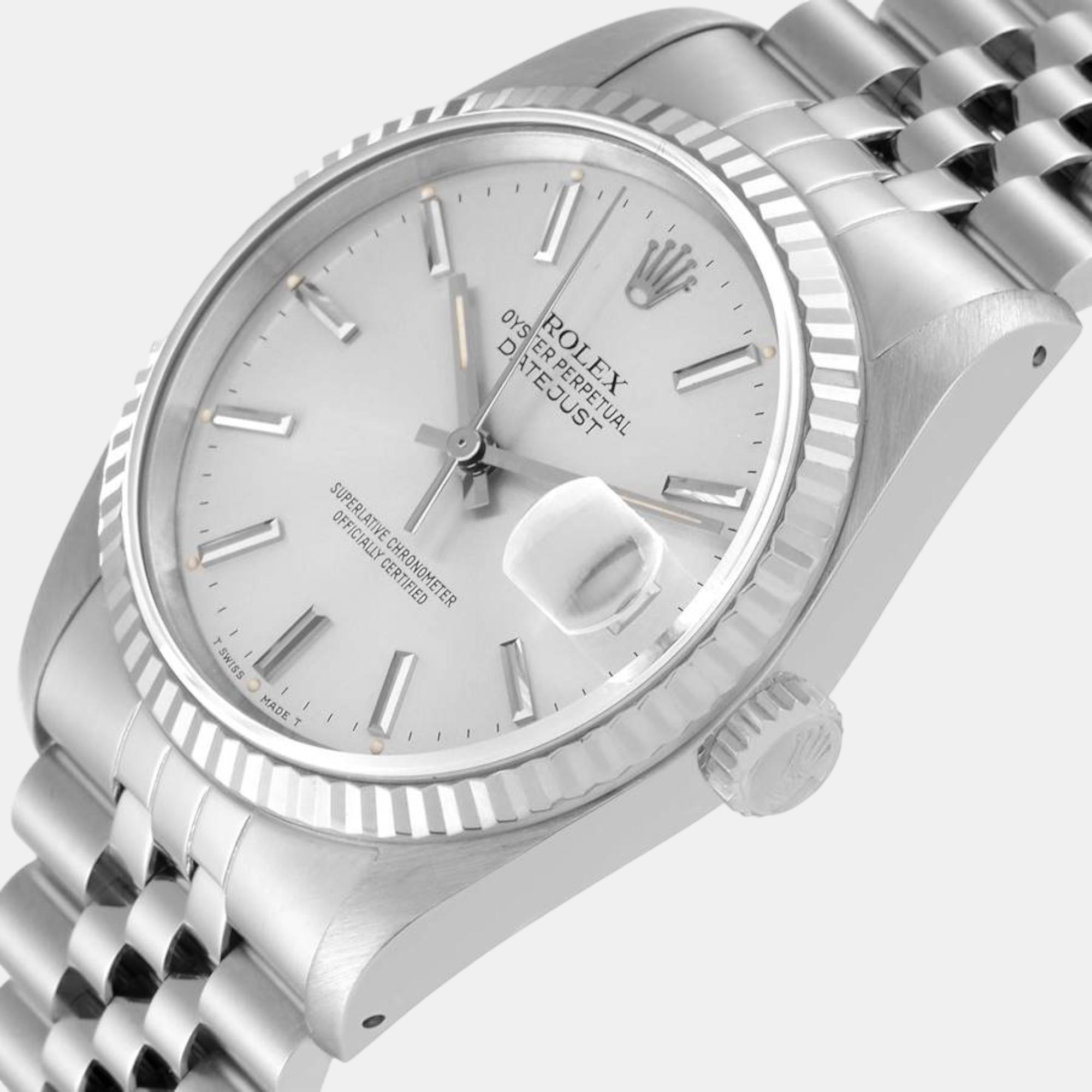 

Rolex Datejust Steel White Gold Silver Dial Men's Watch 16234 36 mm
