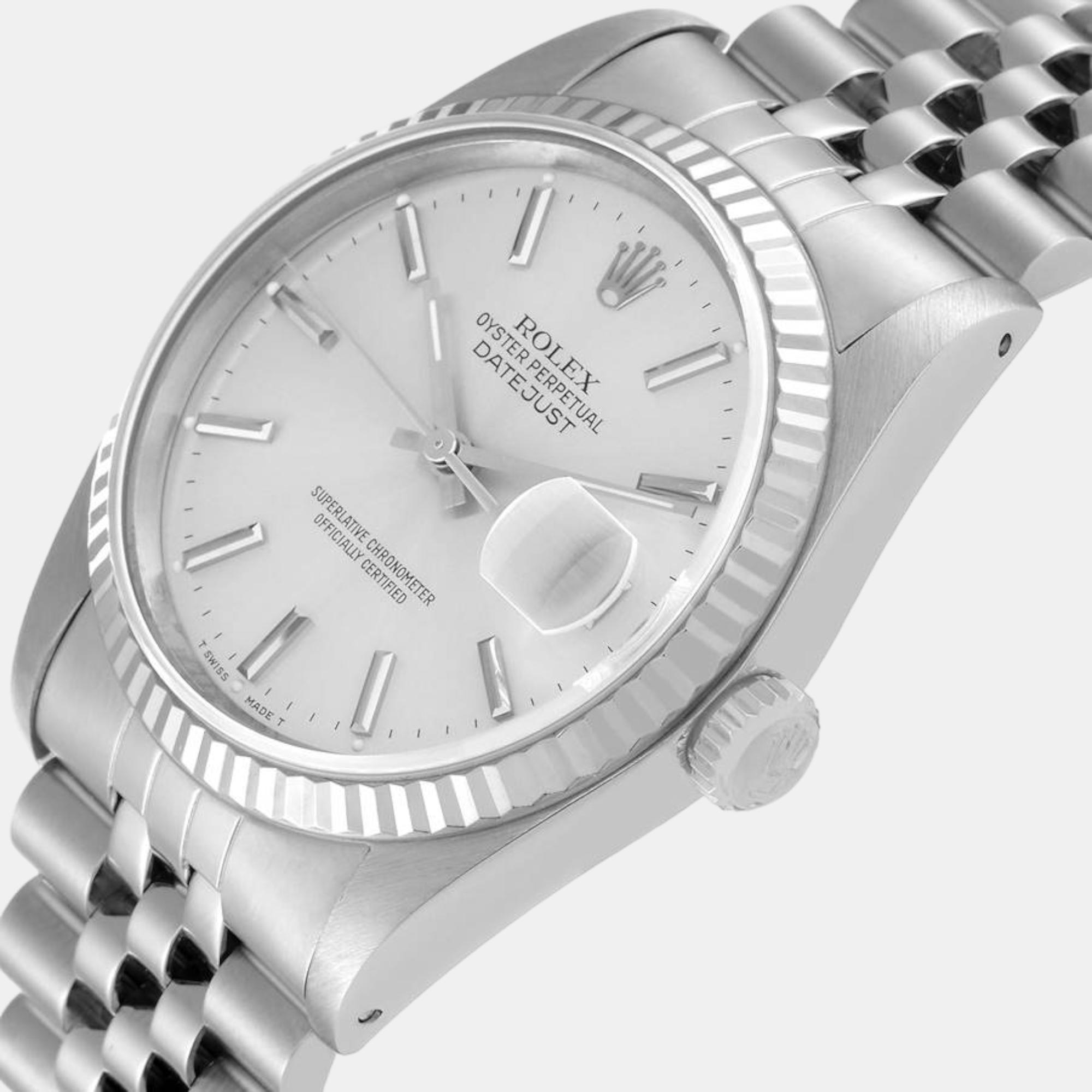 

Rolex Datejust Steel White Gold Silver Dial Men's Watch 16234 36 mm