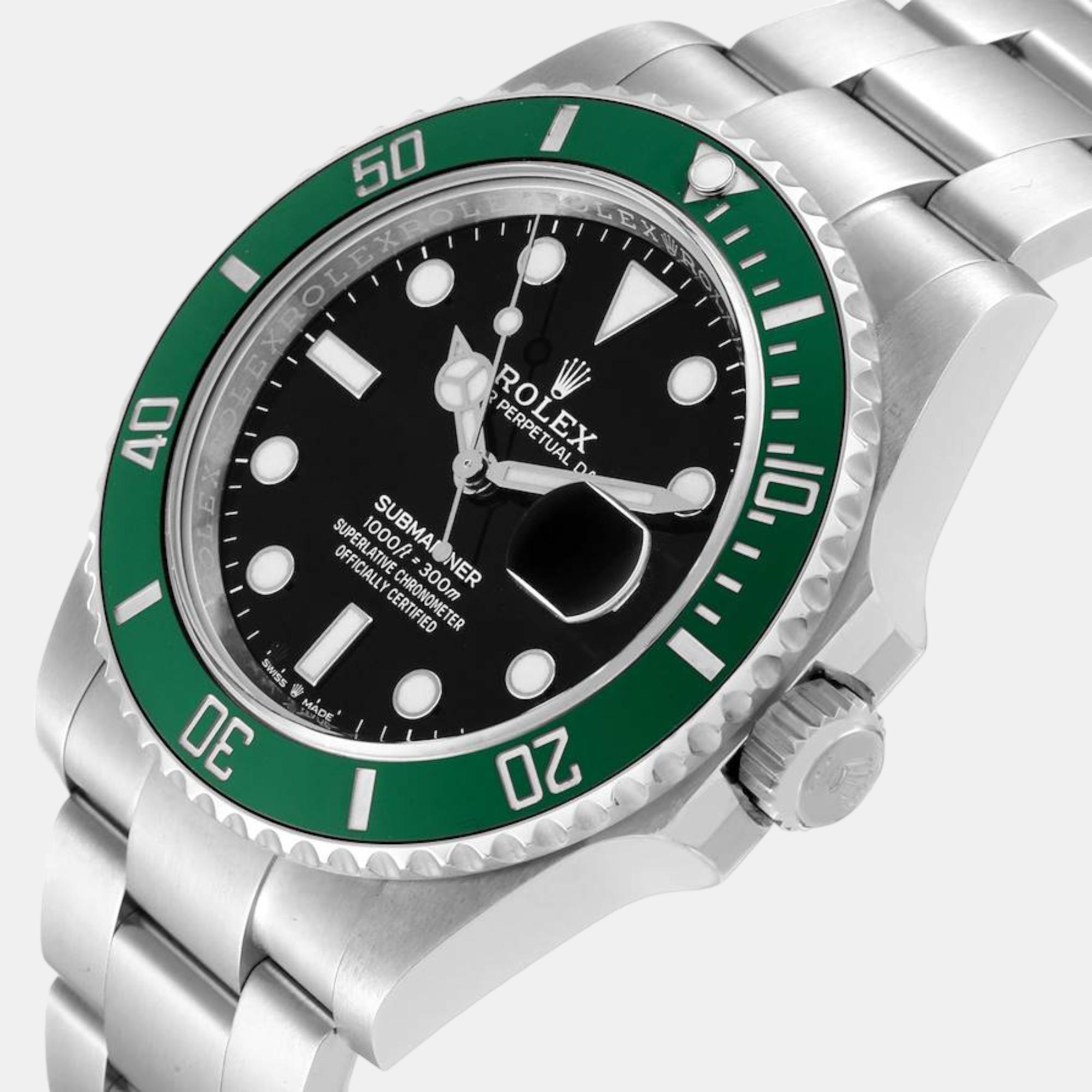 

Rolex Submariner Kermit Green Ceramic Bezel Steel Men's Watch 126610 41 mm, Black