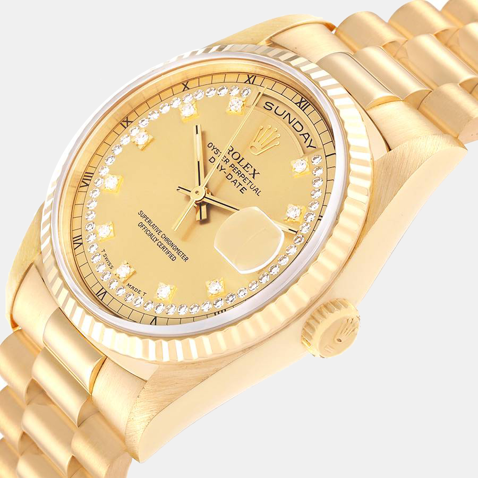 

Rolex Day-Date President Yellow Gold String Diamond Men's Watch 18238 36 mm