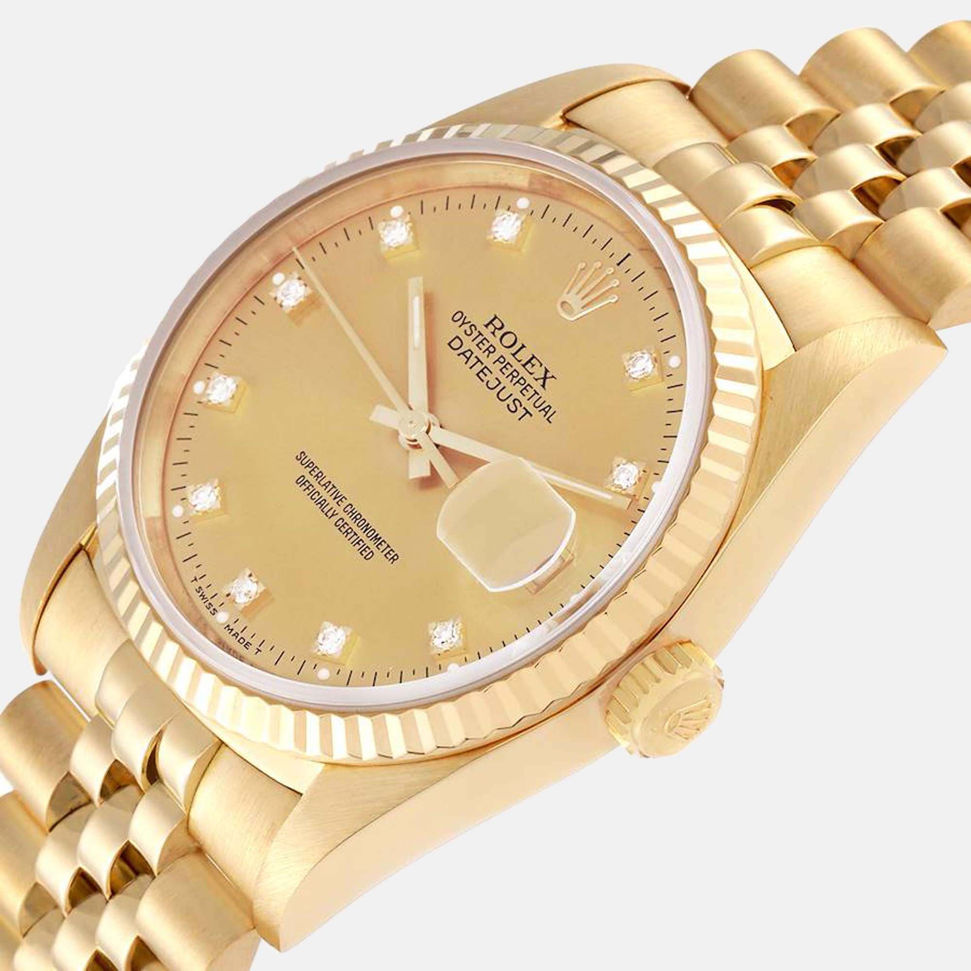 

Rolex Datejust Yellow Gold Champagne Diamond Dial Men's Watch 16238 36 mm